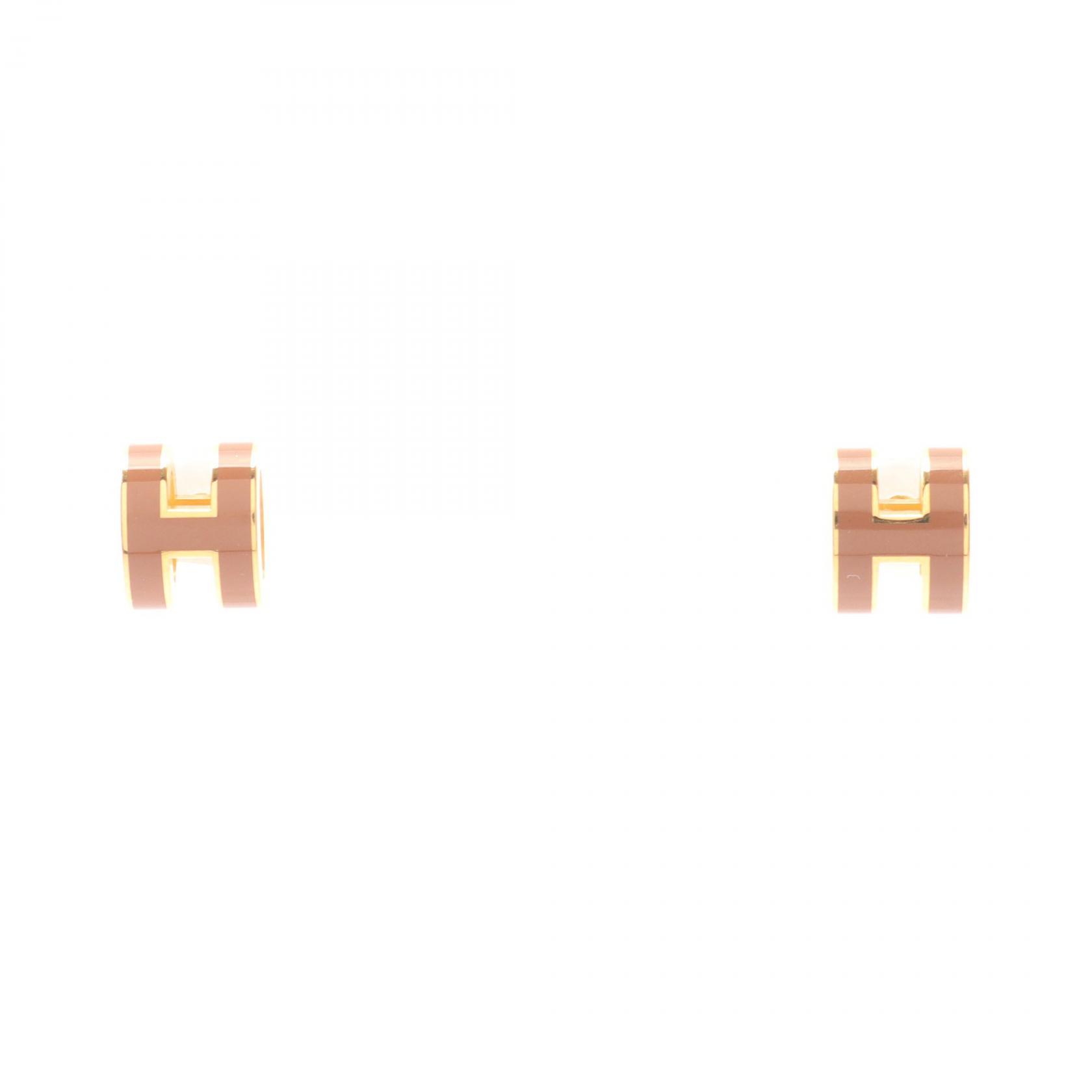 HERMES ミニポップh ホワイト ピンクゴールド HERMES MINI POP H Pierced earrings Gold Plated Pink Used Women | eBay