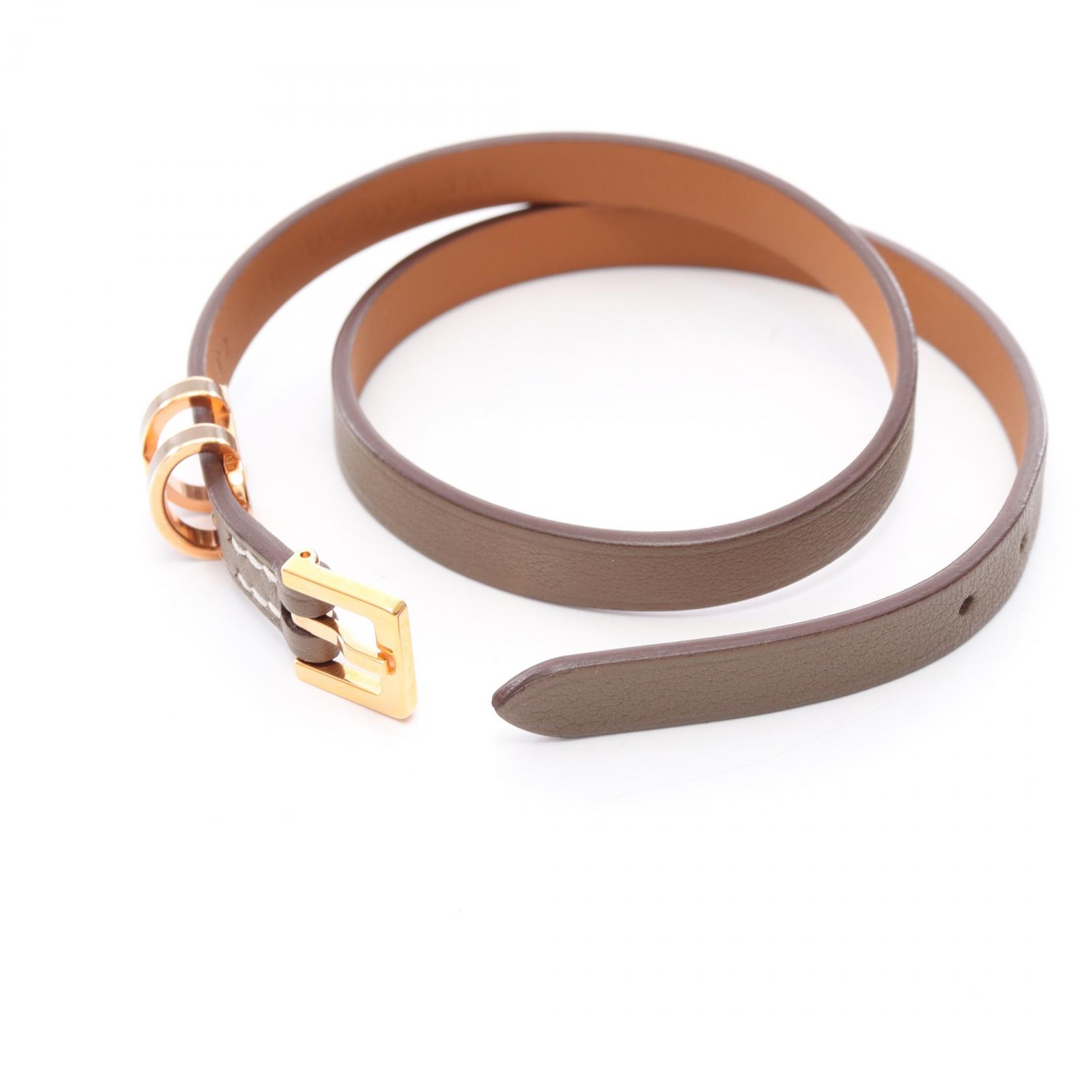 HERMES Pop H Double Tour Bracelet Swift leather Gold Plated  display picture 1