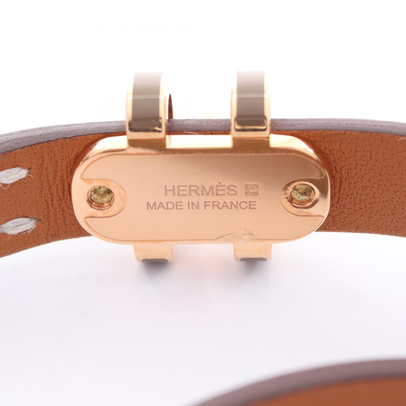 Hermes Pop H Rose Texas Double Tour Leather Bracelet Gold Hardware Authentic Hermes Pop H Double Tour Bracelet Swift Calfskin Gold Plated  main image 3