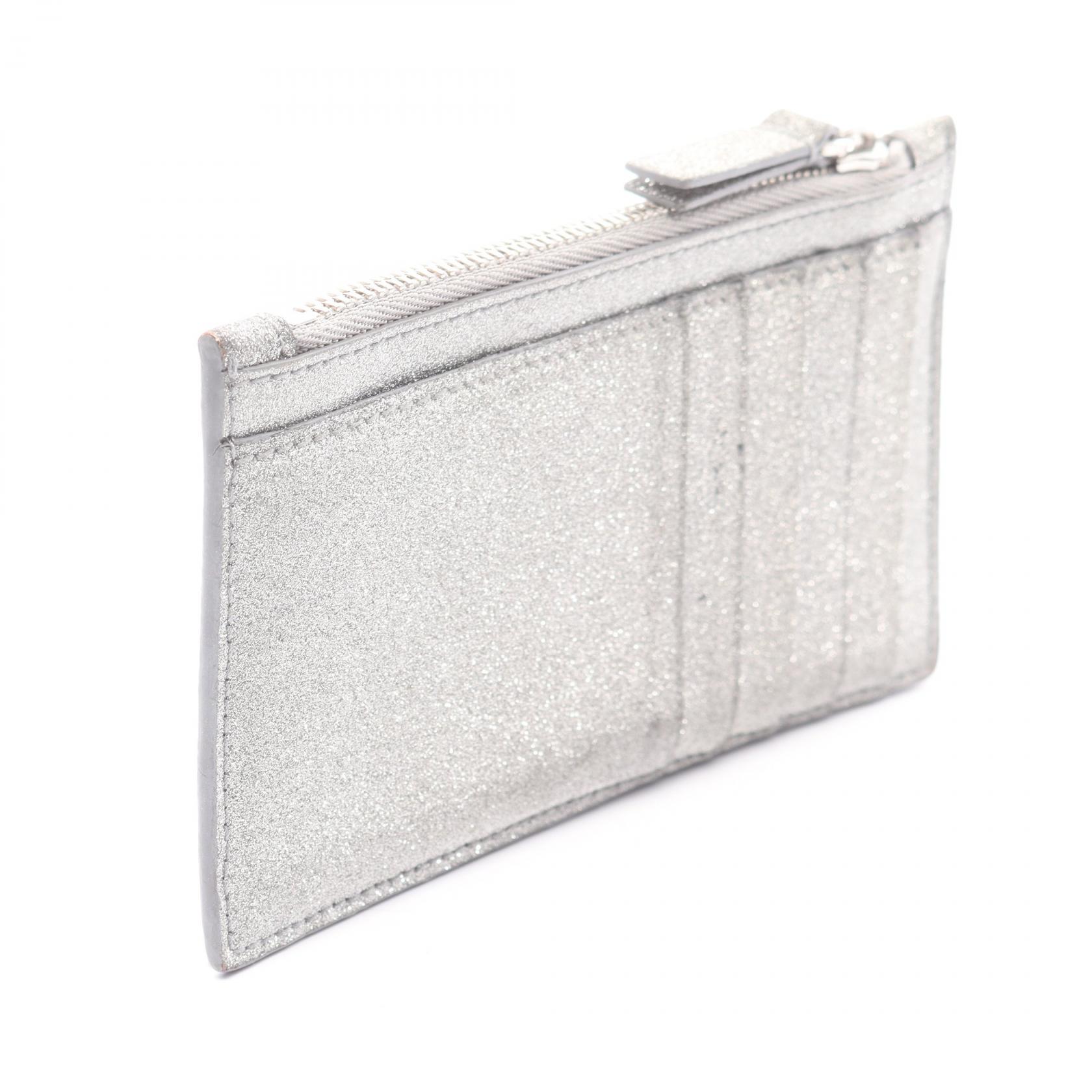 BALENCIAGA EVERYDAY Card Case 551990 leather Glitter Silver Used