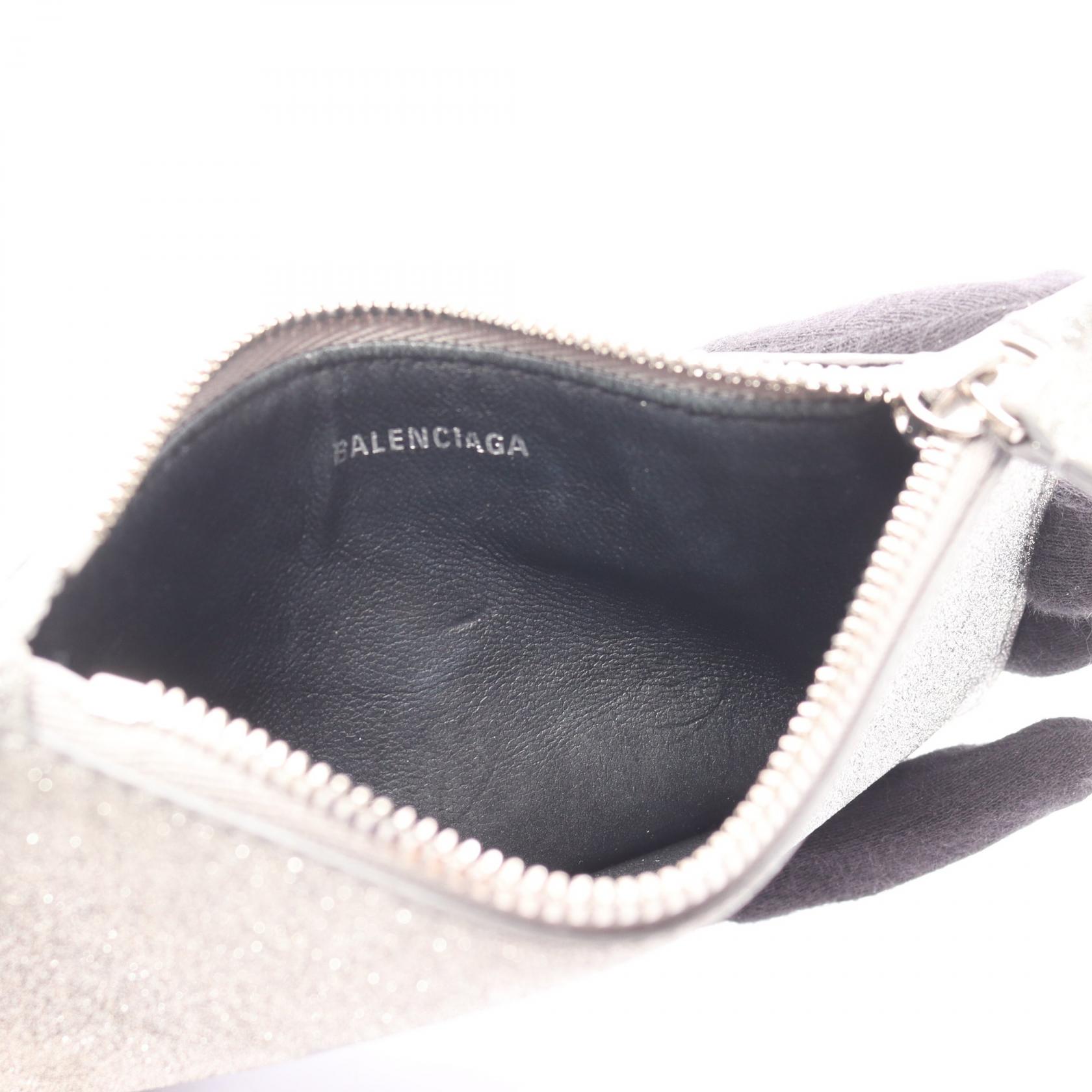 BALENCIAGA EVERYDAY Card Case 551990 leather Glitter Silver Used 
