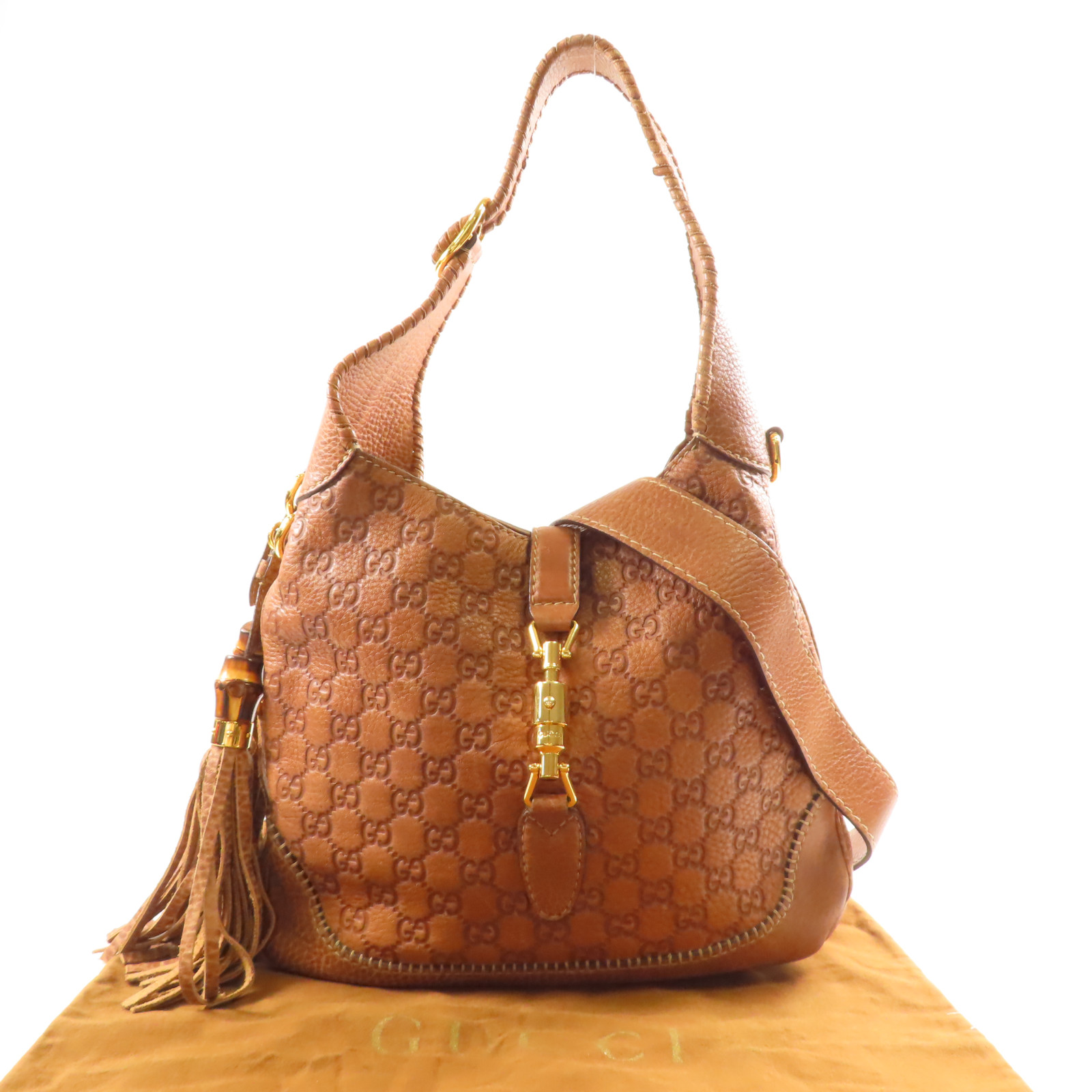【関税&送料込】Gucci Caramel Suede And Leather Large Gucci GUCCI GG GHW Jackie Bamboo 2 Way Shoulder Bag Handbag 219725