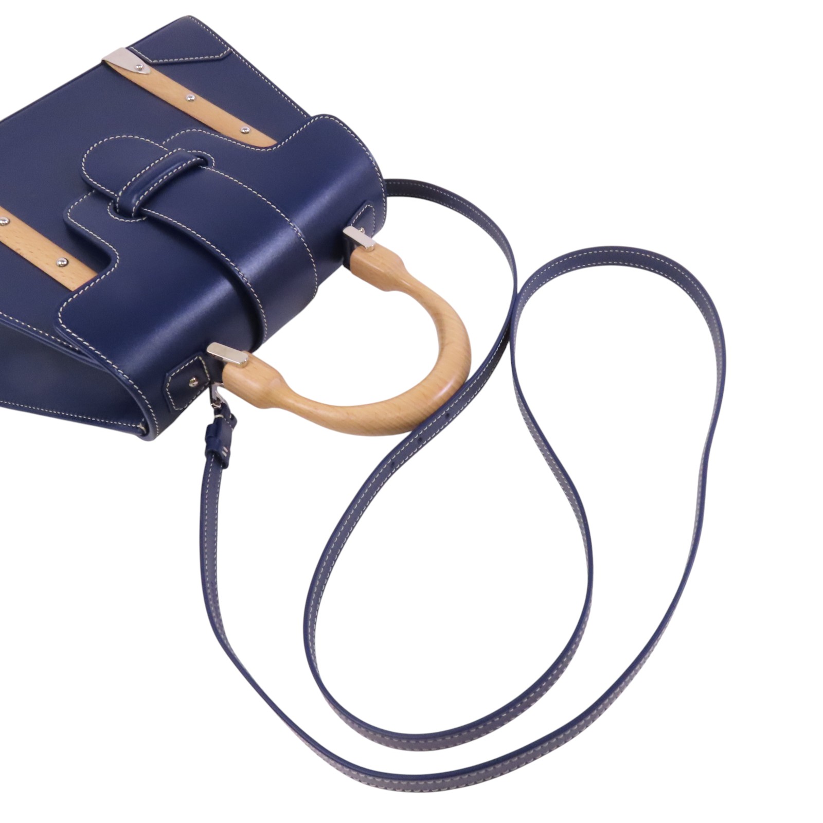 GOYARD Saigon PM Handbag Shoulder Bag Calfskin Leather Navy Blue