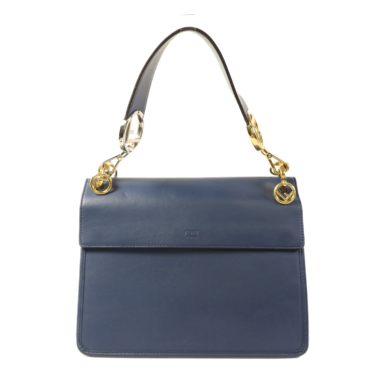 FENDI Kan I F 2 Way Shoulder Bag 8BT284 Calfskin Leather Navy Blue