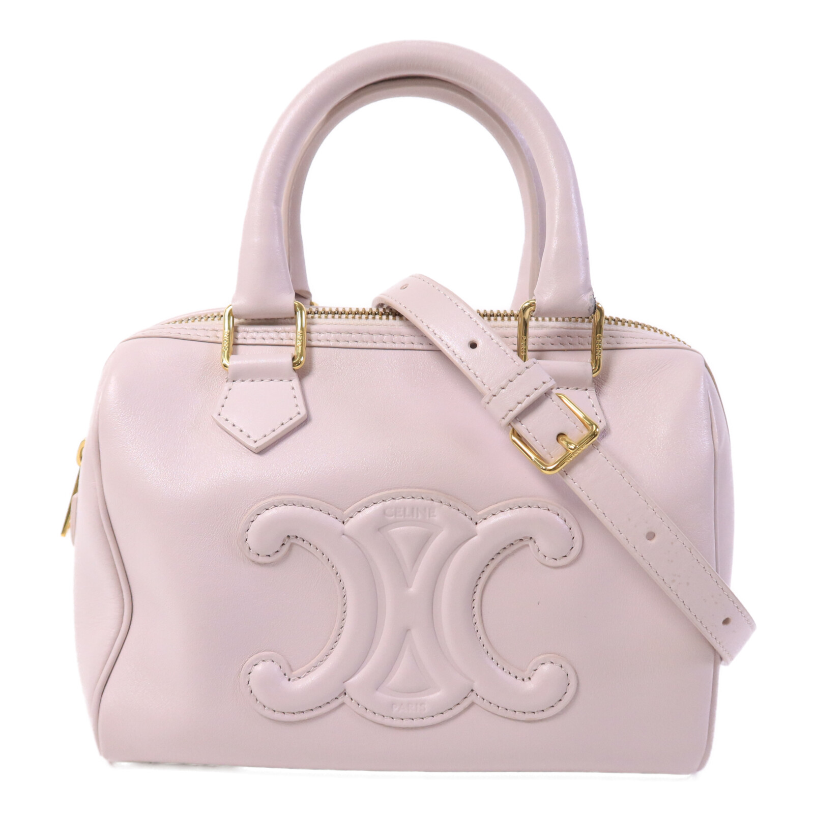 CELINE GHW Small Boston Bag 2 Way Shoulder Bag Calfskin Leather 
