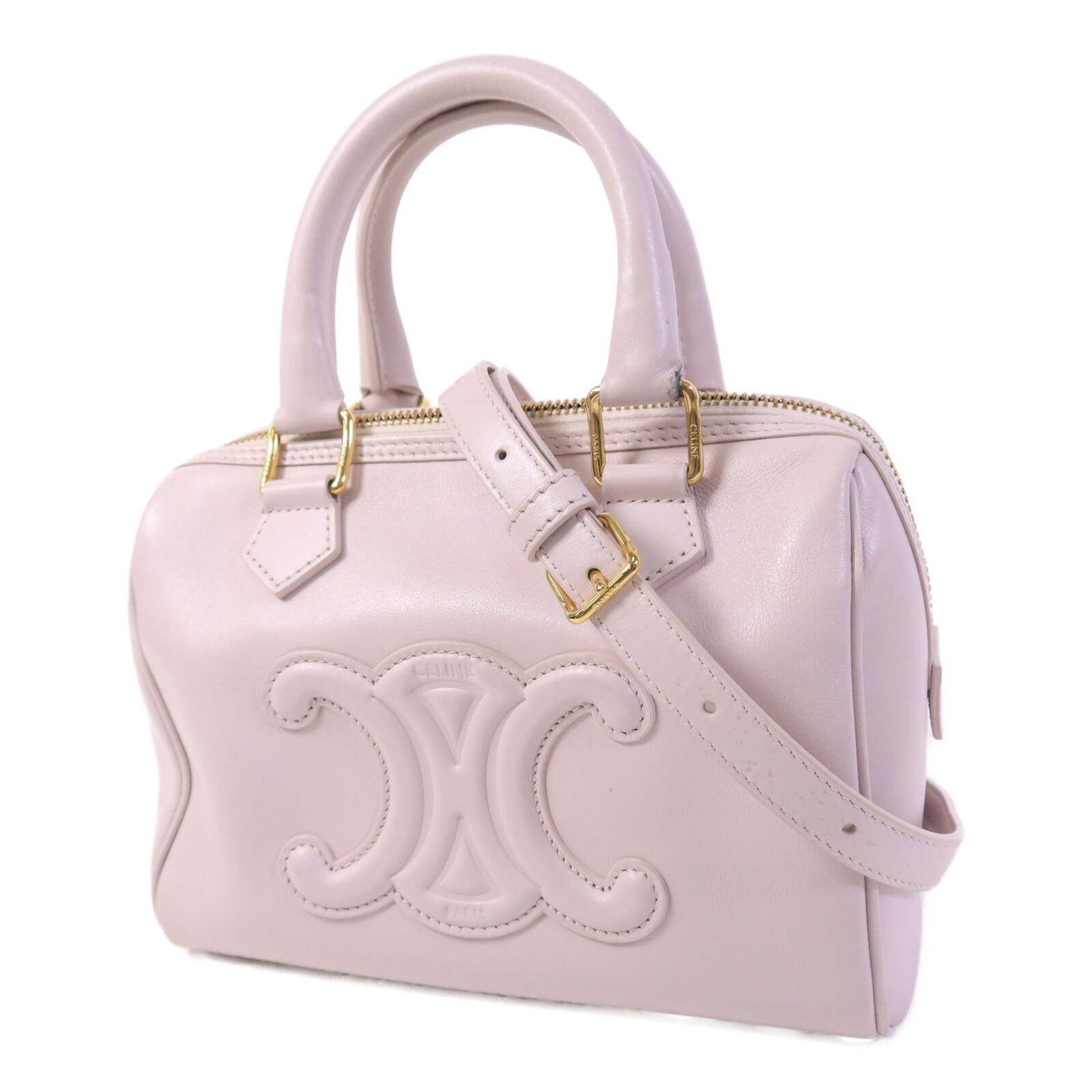 CELINE GHW Small Boston Bag 2 Way Shoulder Bag Calfskin Leather