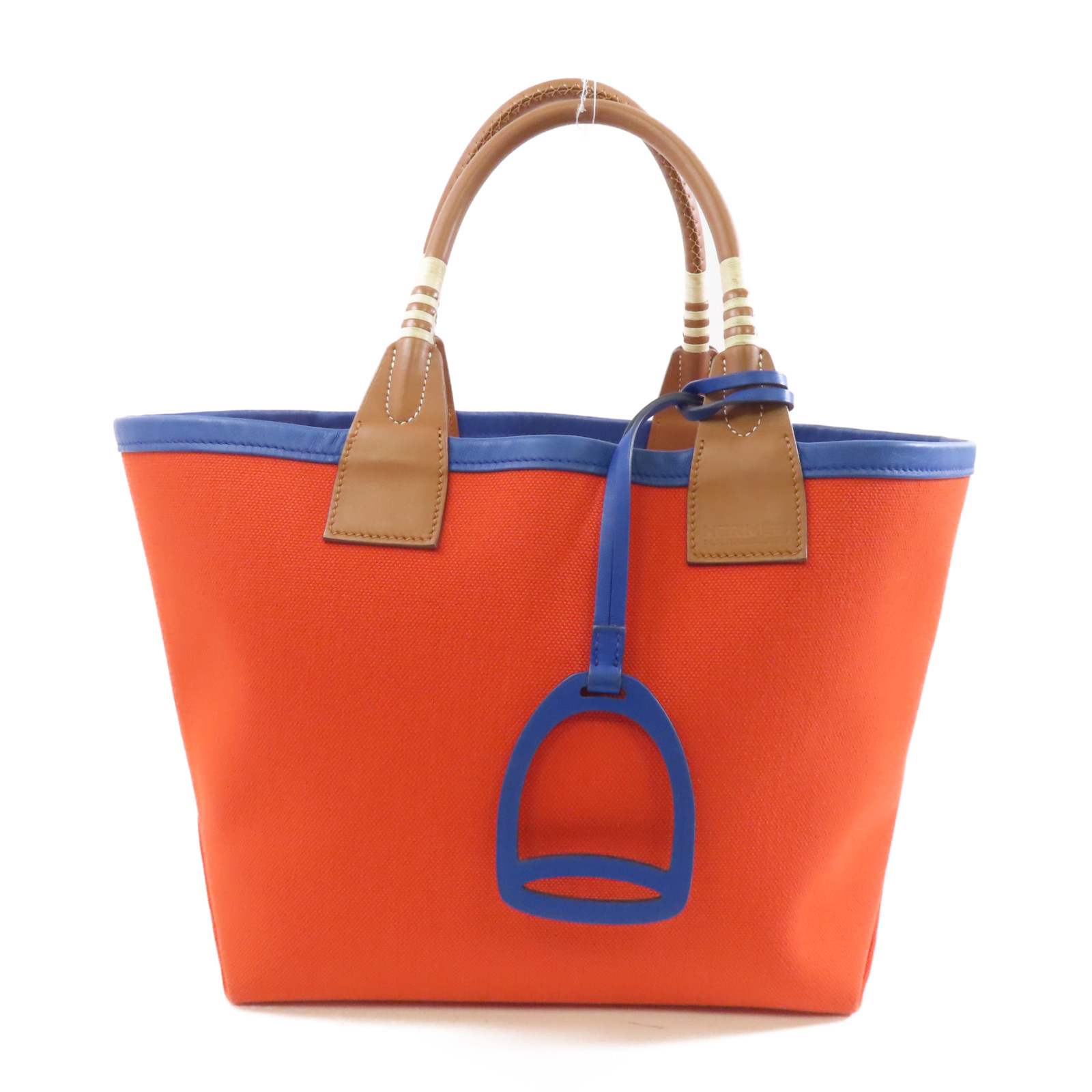 HERMES Steeple 25 Handbag Canvas Orange Blue | eBay