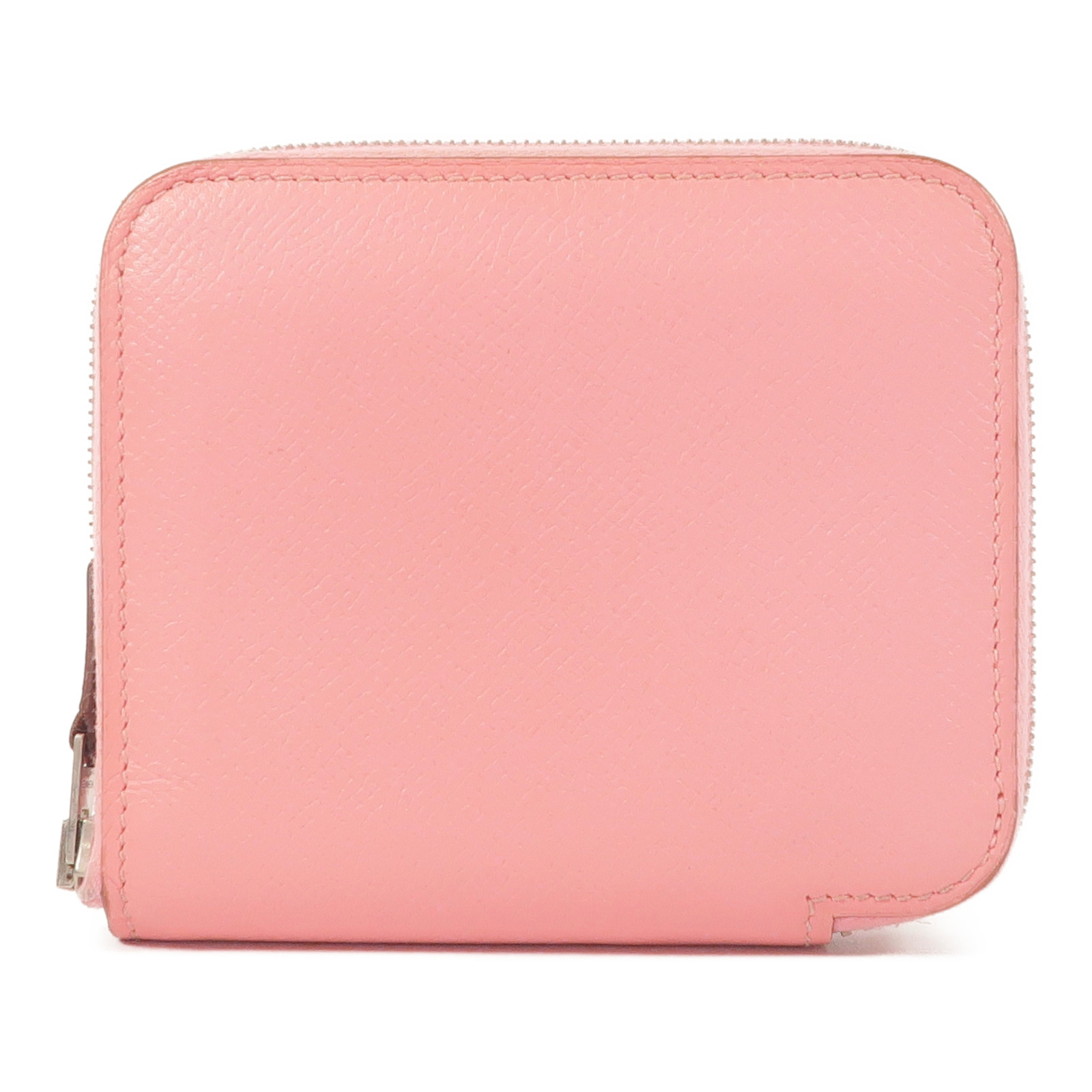 HERMES PHW Silk In Compact Wallet Epsom Leather/Silk Rose Azalee