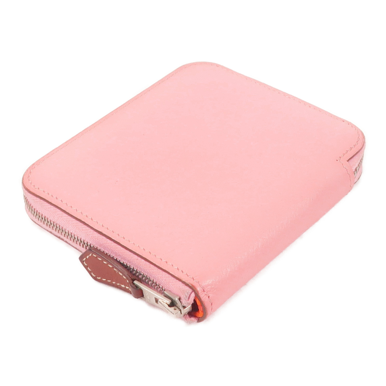 HERMES PHW Silk In Compact Wallet Epsom Leather/Silk Rose Azalee