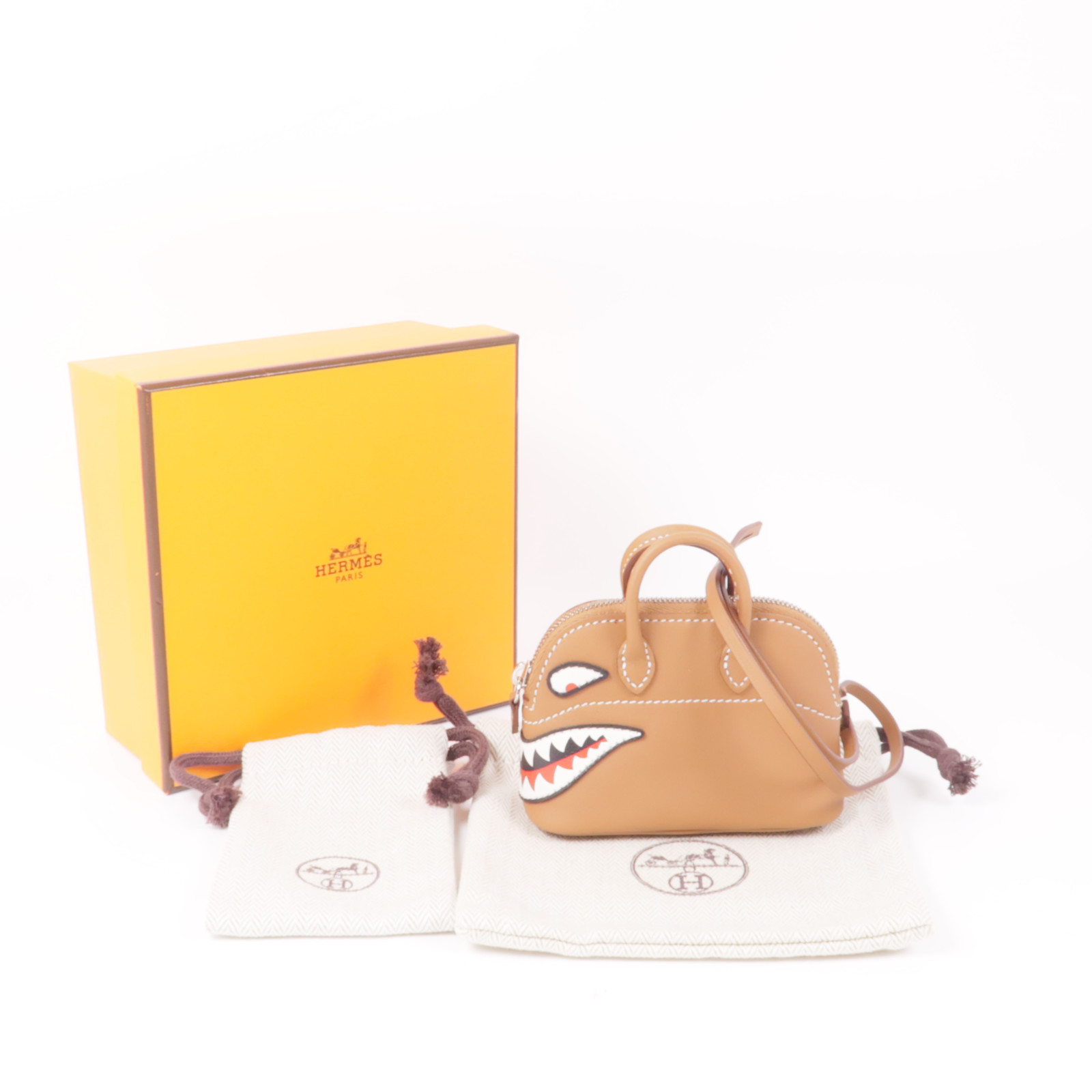 HERMES PHW Bolide Shark Charm Veau Swift Leather Gold Brown