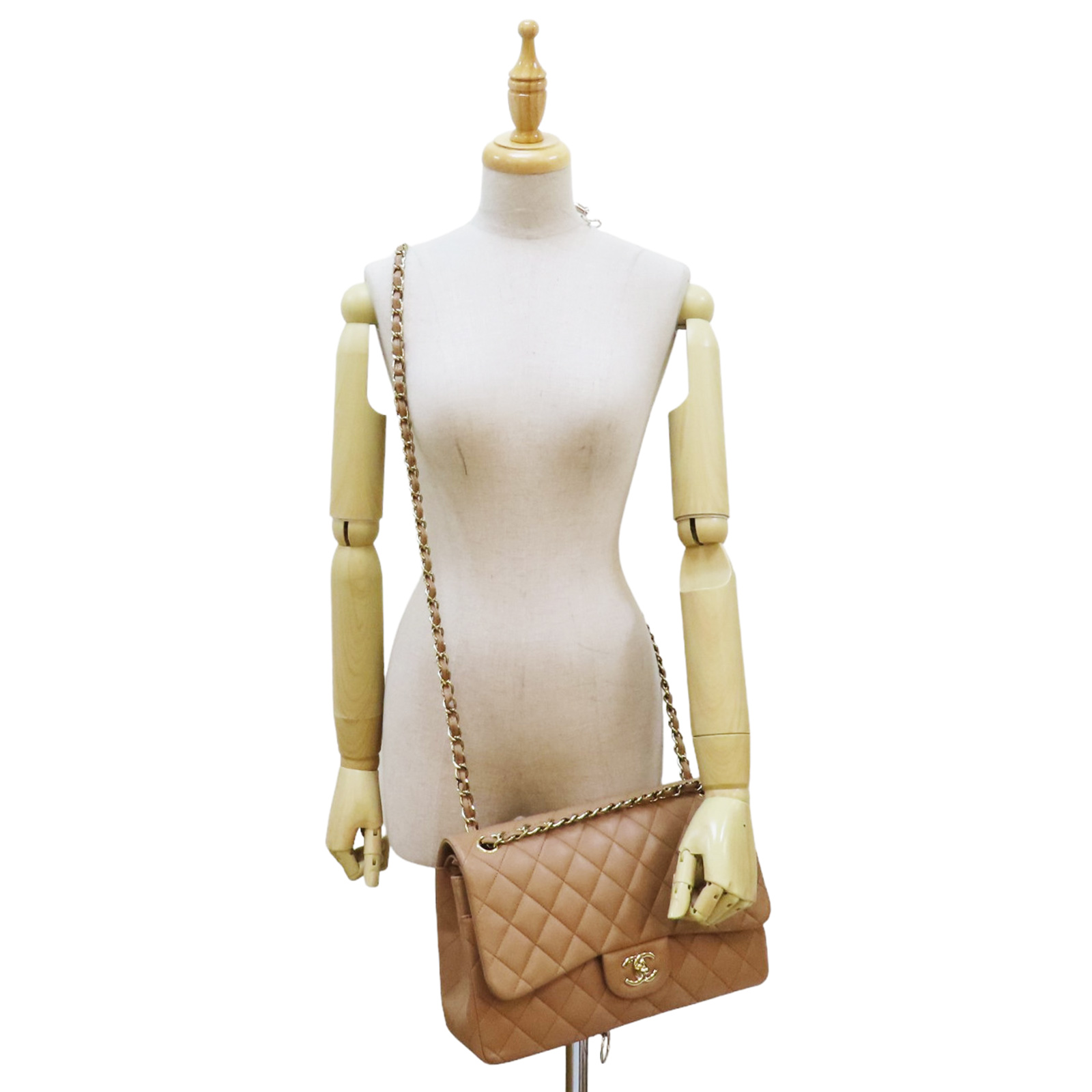 【ヴィンテージ】Rank:S☆Chanel Beige Classic Flap Jumbo Bag NEW CHANEL CLASSIC JUMBO DOUBLE FLAP BEIGE CLAIR LAMBSKIN