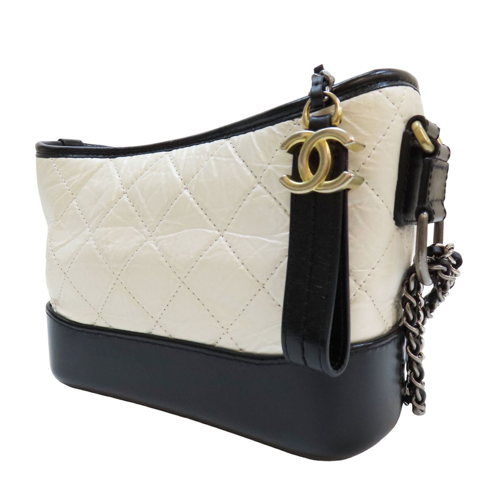 CHANEL Gabrielle Hobo Shoulder Bag Calfskin Black White