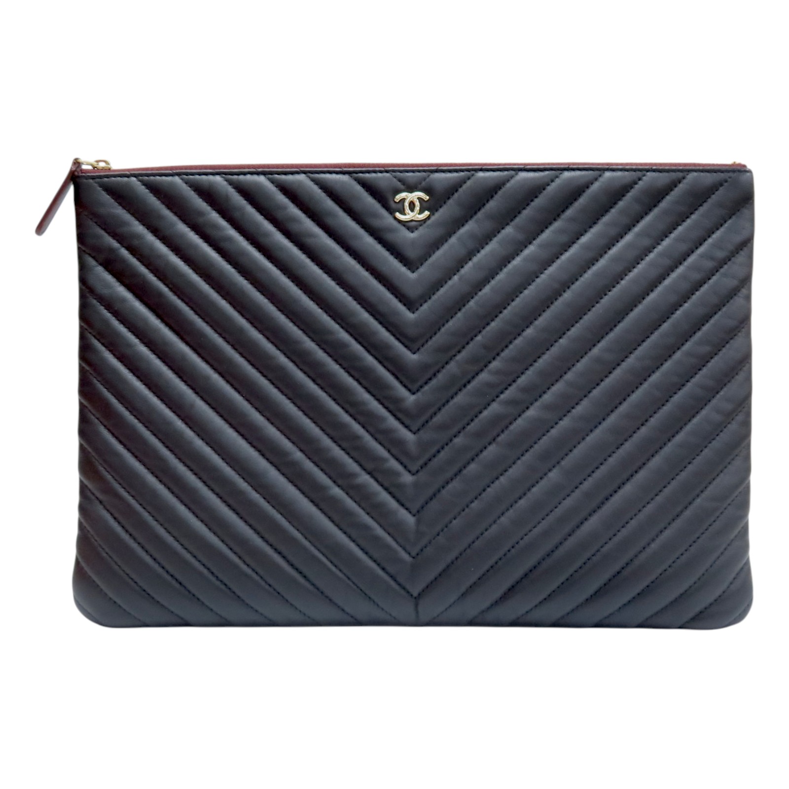 CHANEL Chevron Coco Mark Clutch Bag Lambskin Black A82552 | eBay