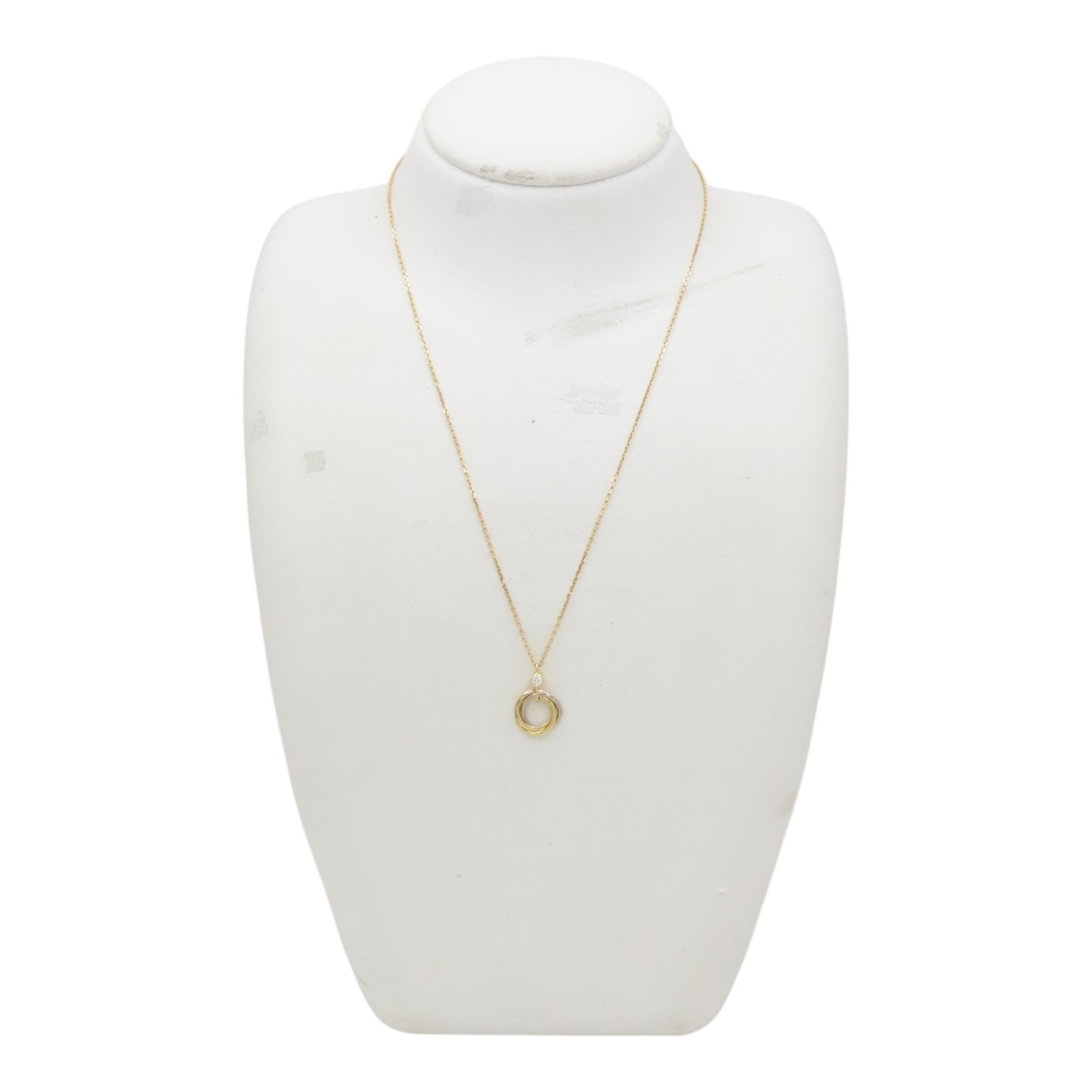 Cartier Trinity Necklace Pendant 1 Diamond 18K White Yellow Rose