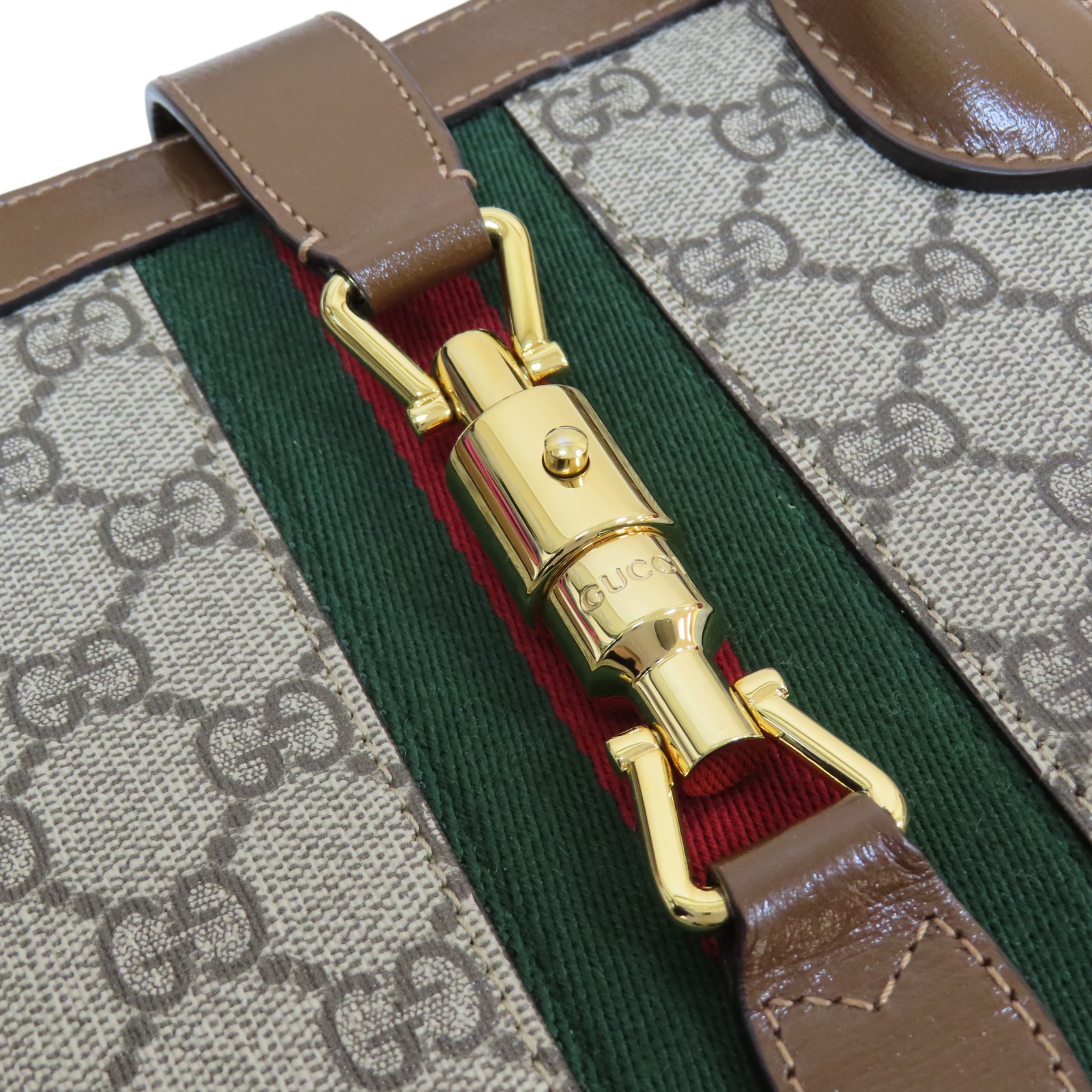GUCCI Jackie 1961 SHoulder Tote Bag Canvas Leather Brown