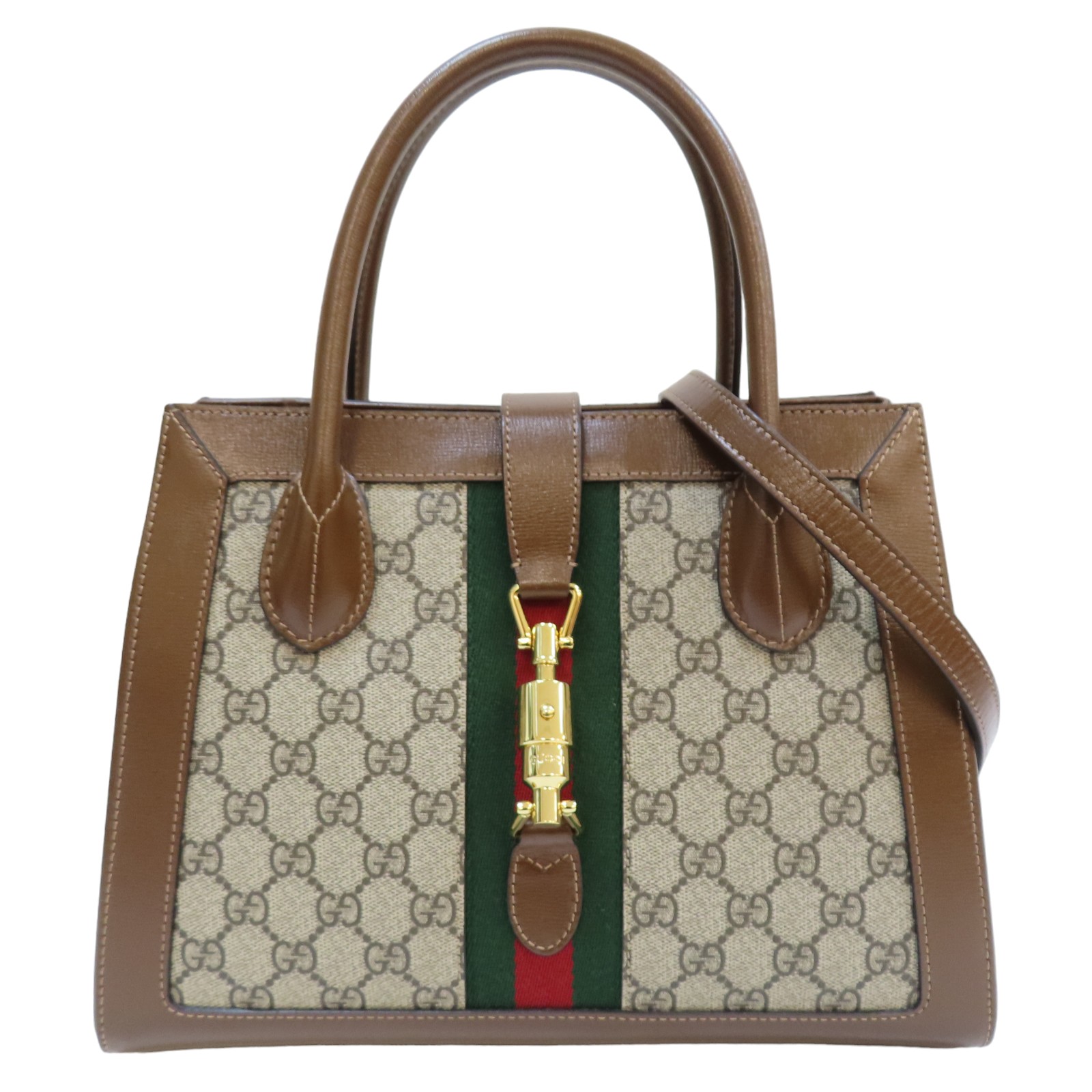 GUCCI Jackie 1961 SHoulder Tote Bag Canvas Leather Brown