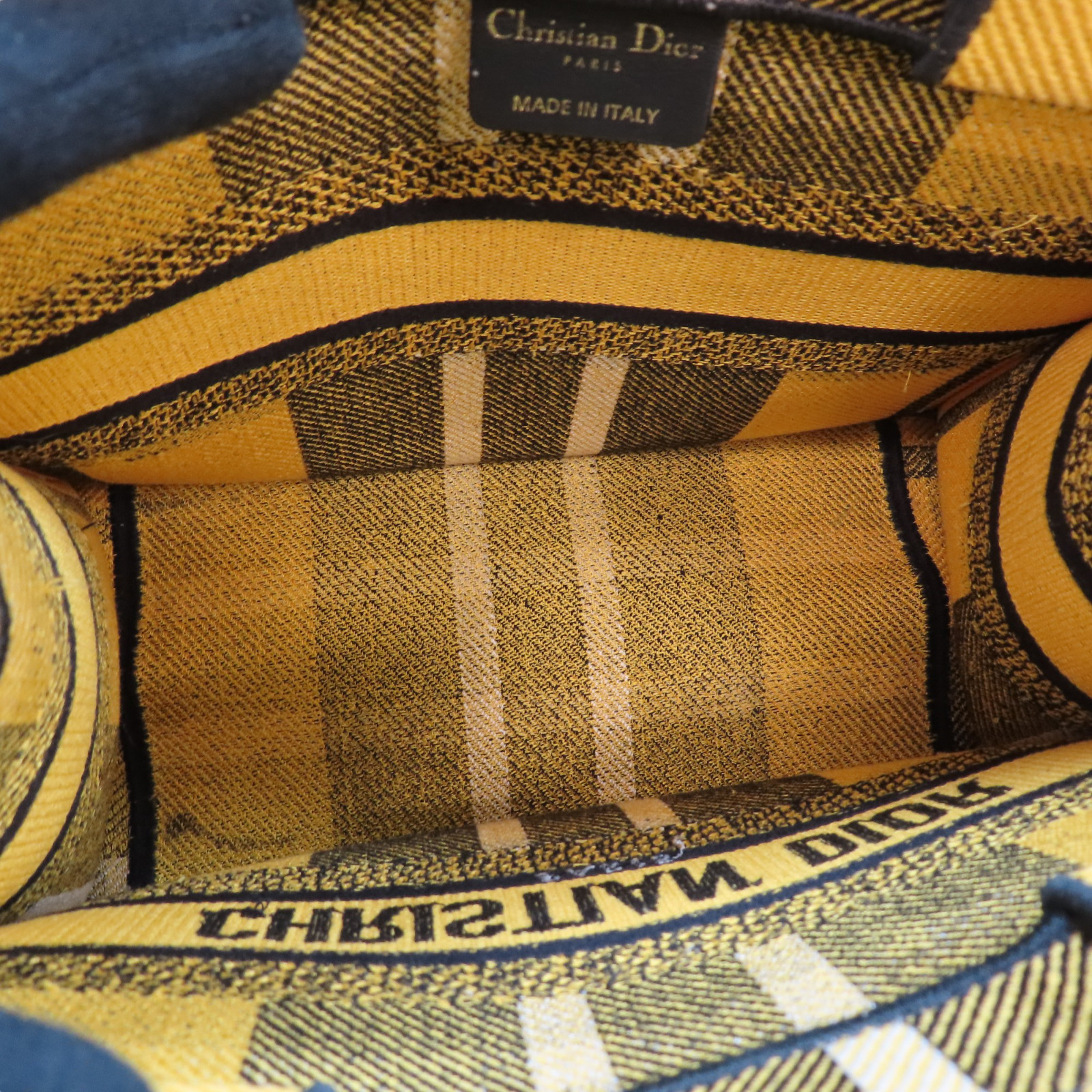 Dior Small Tartan Check Book Tote Handbag Yellow Embroidered Dior Small Tartan Check Book Tote Handbag Yellow Embroidered