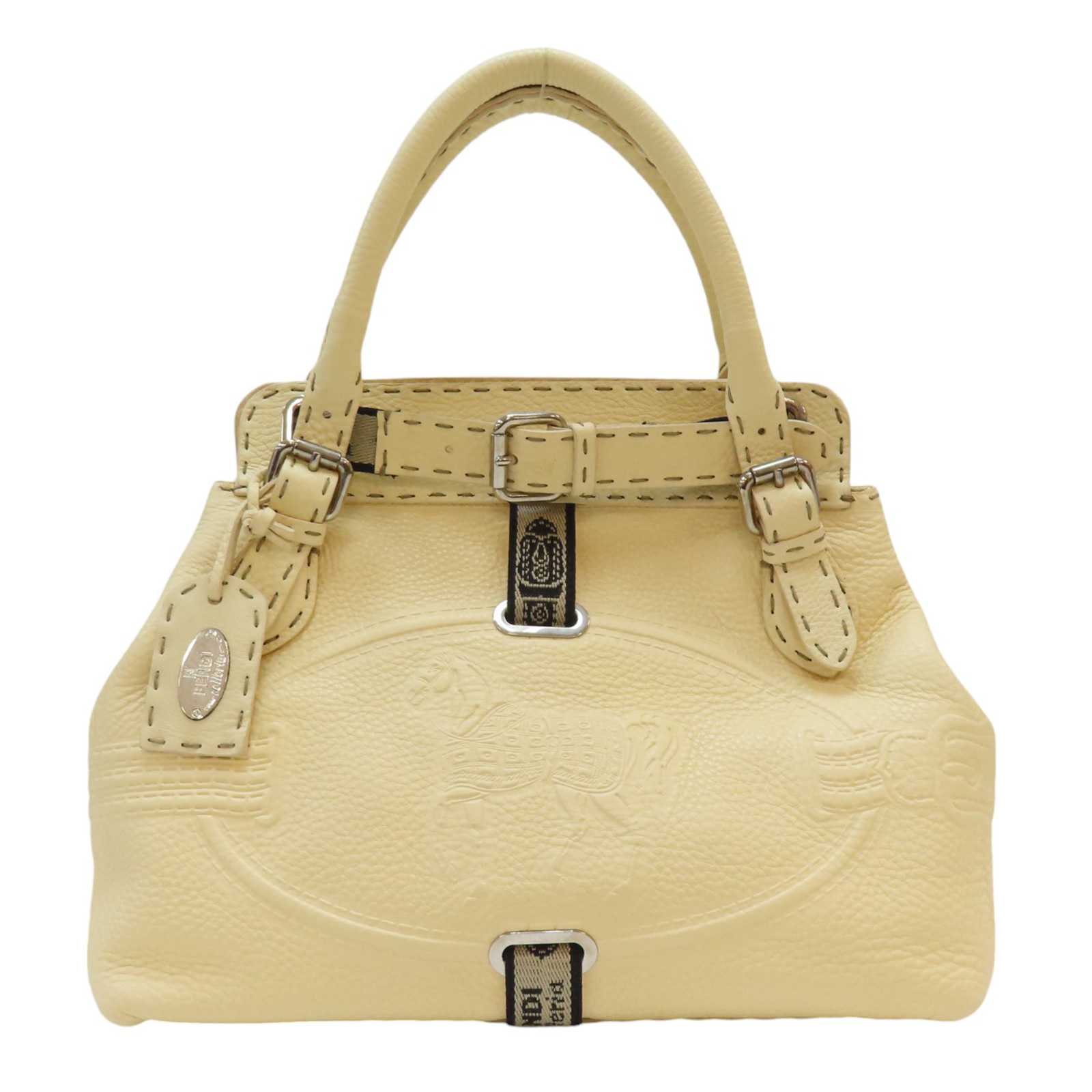 FENDI Selleria Handbag Calfksin Beige Silver Metal 8BN155 | eBay