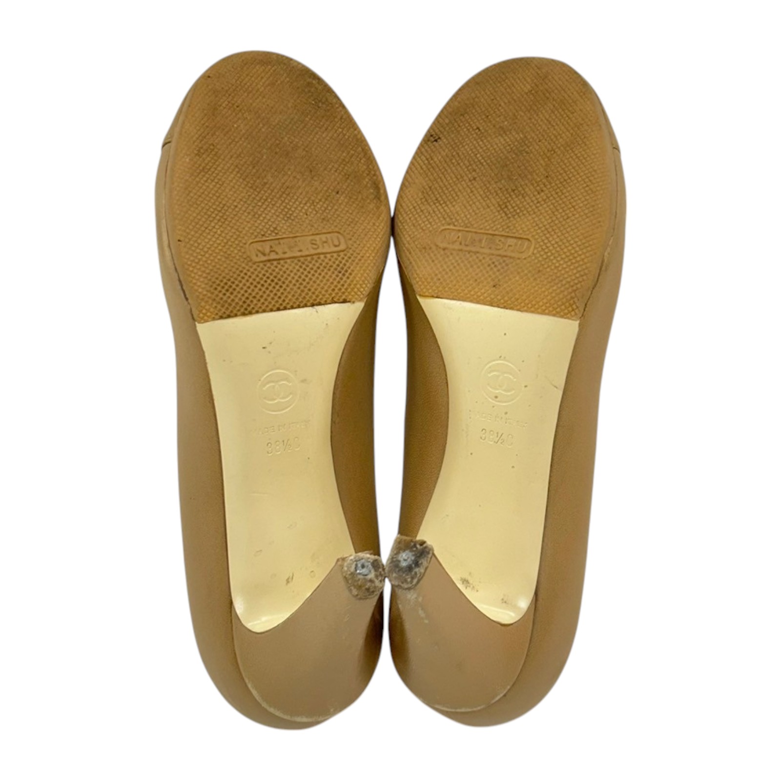 CHANEL Beige Leather Camellia Flower High Heel Shoes Size