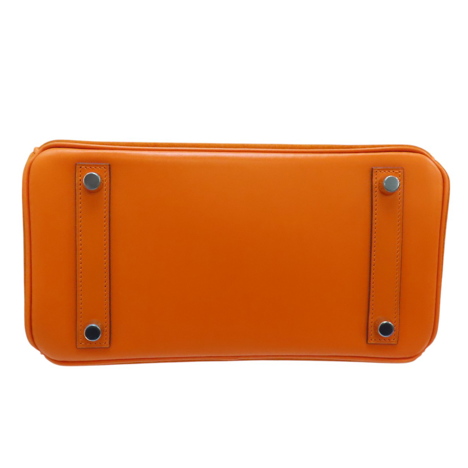 HERMES Birkin 25 Handbag Orange Grizzly Leather Gold Plated