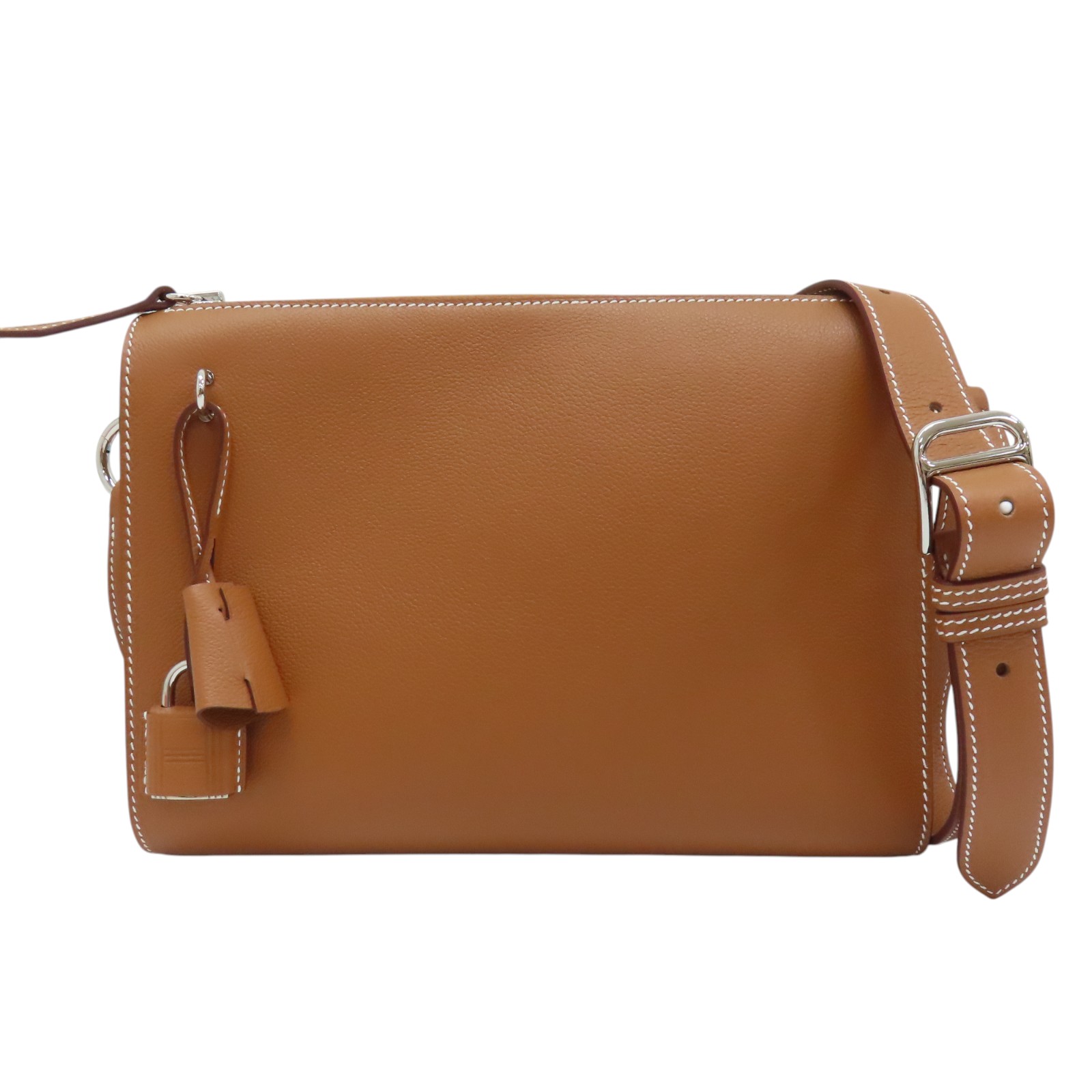 HERMES Bolittle Pouch Shoulder Bag Evercolor Leather Brown W Stamp