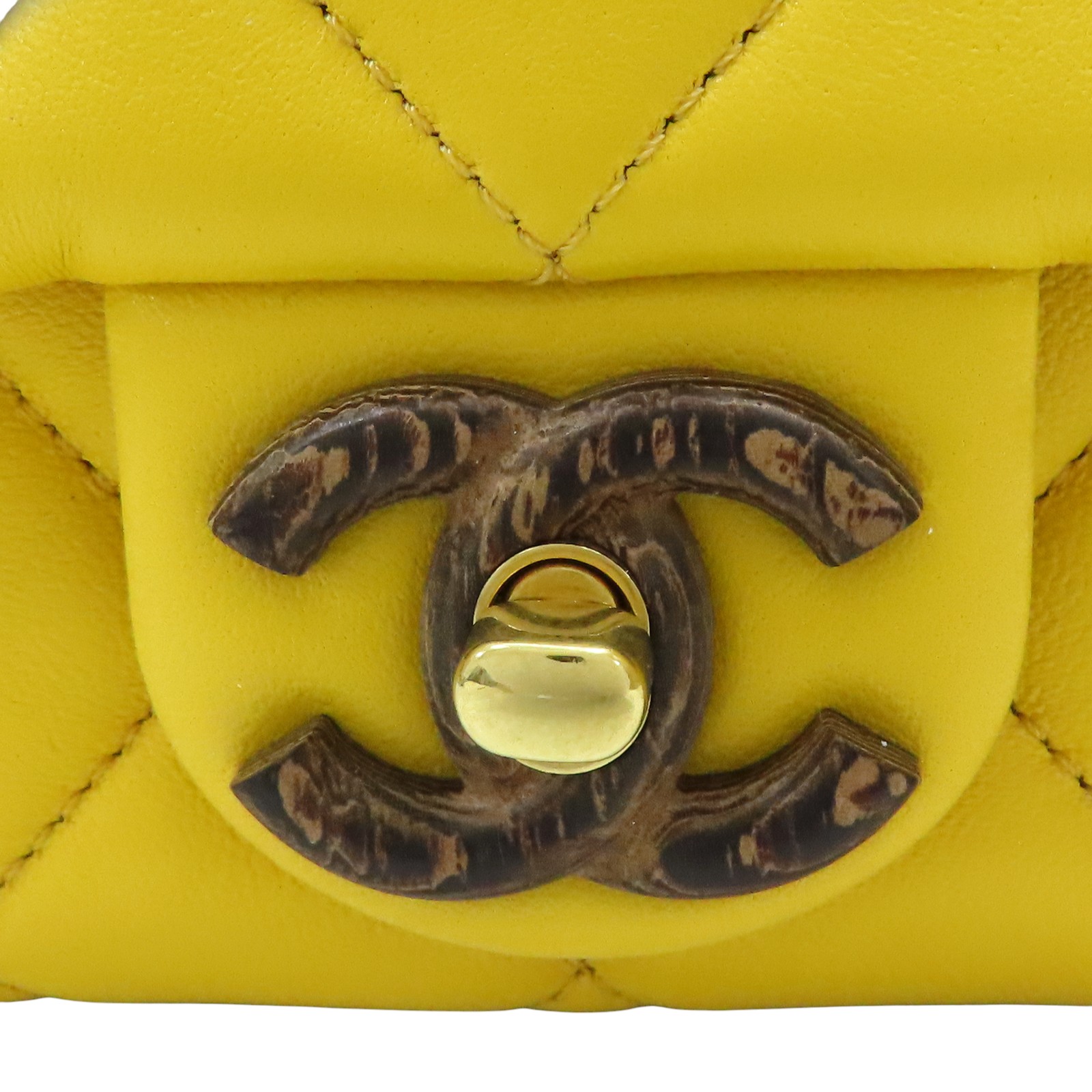 CHANEL Mini Wood Square Flap Shoulder Bag Yellow Wenge