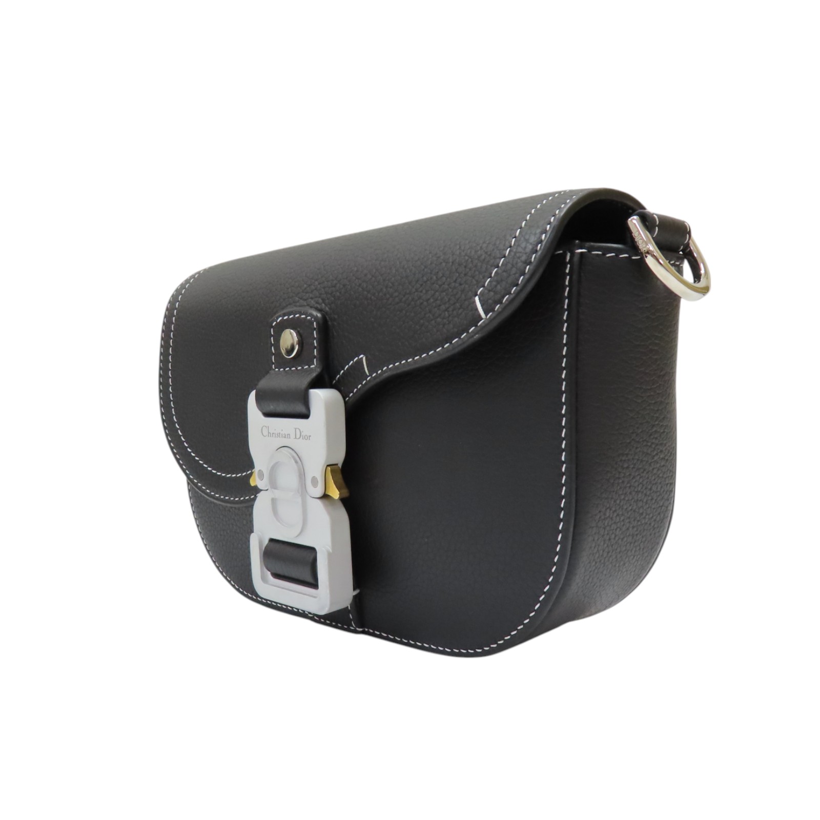 Dior Mini Saddle Flap Messenger Shoulder Bag Black Grained