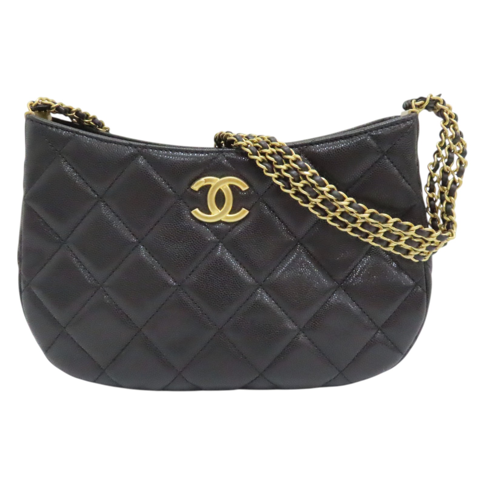 CHANEL Coco Mark 24C Hobo Shoulder Bag Quilted Calfskin Black