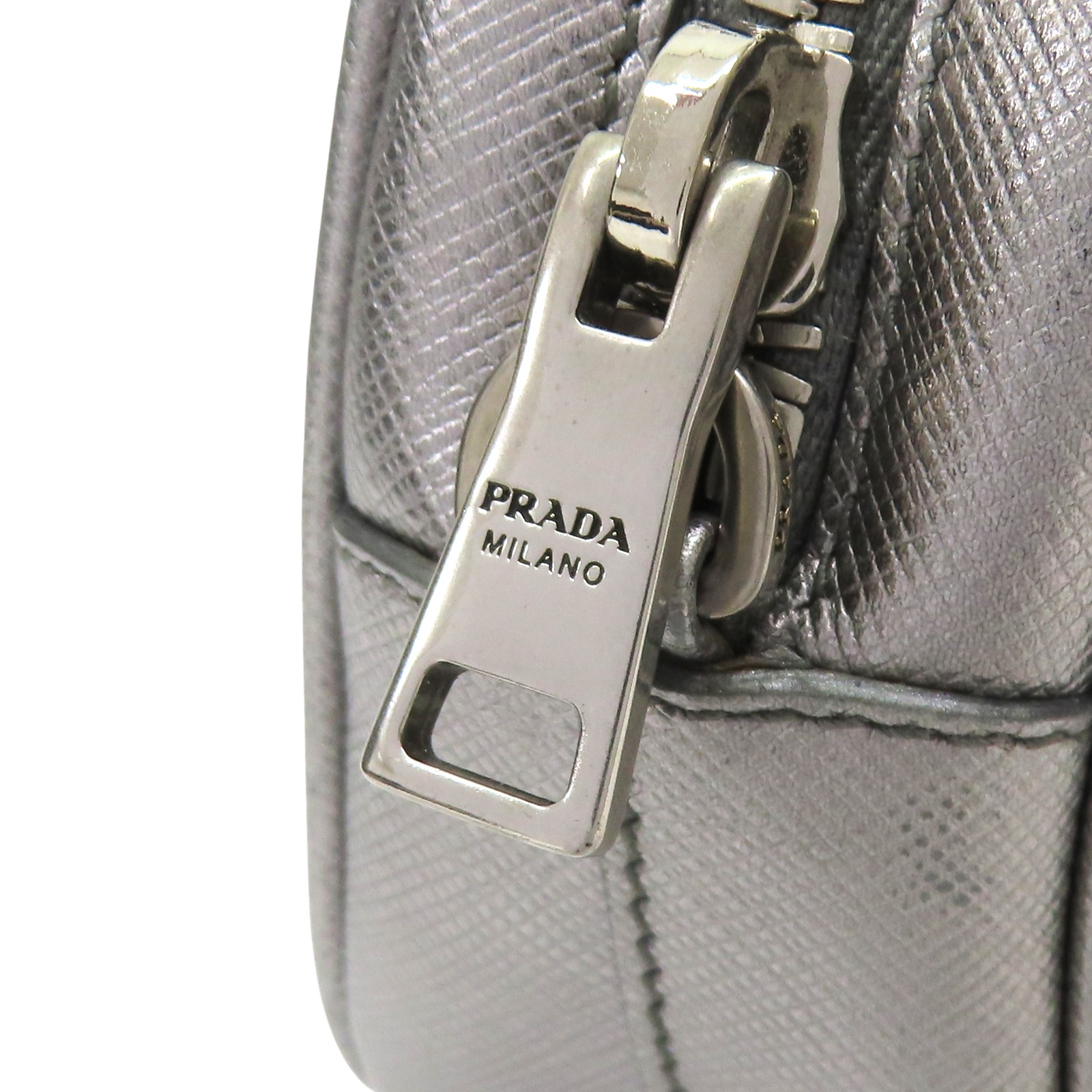 PRADA Metallic Saffiano Leather Camera Crossbody Bag Silver | eBay