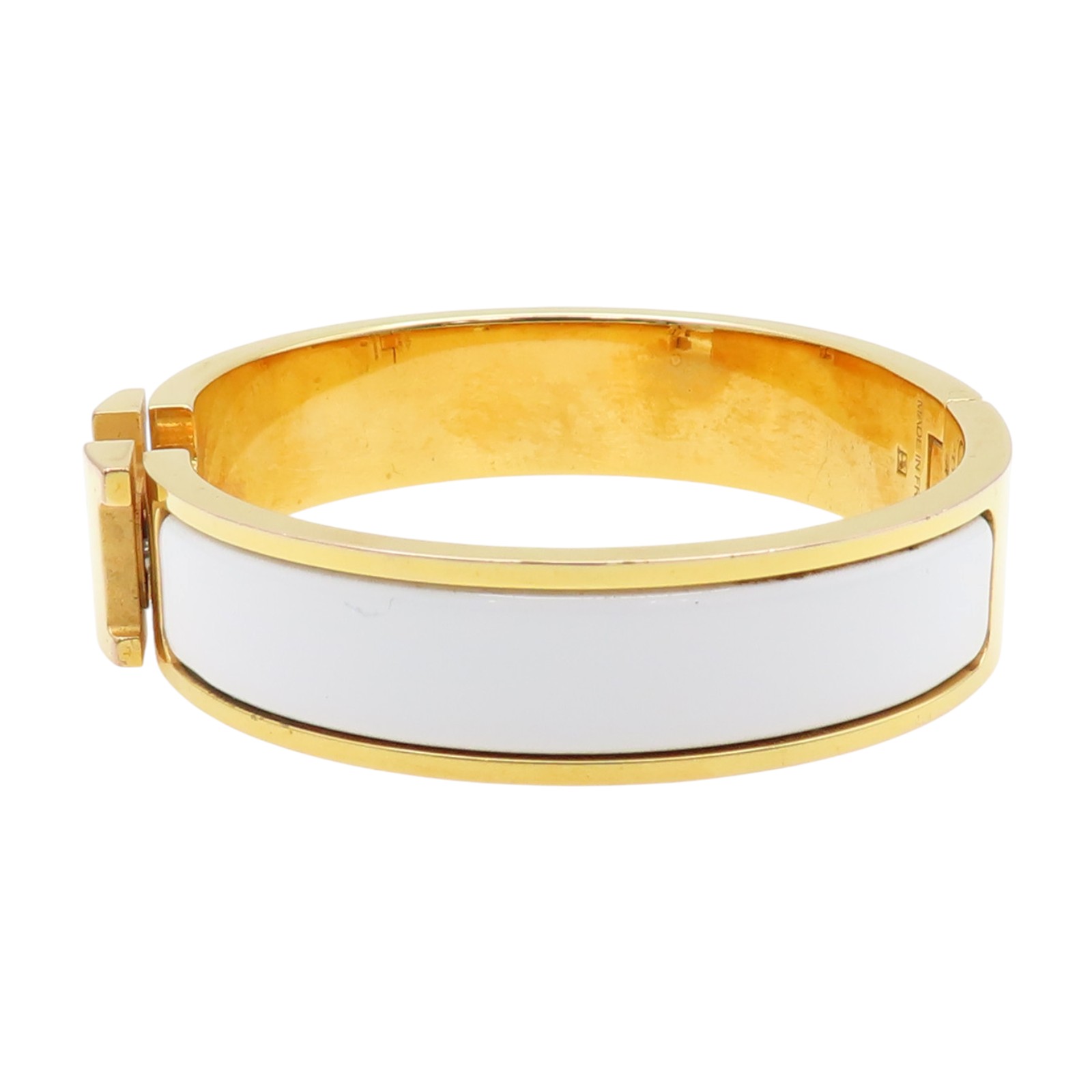 HERMES Clic H Bracelet White Enamel Gold Plated H700001F | eBay