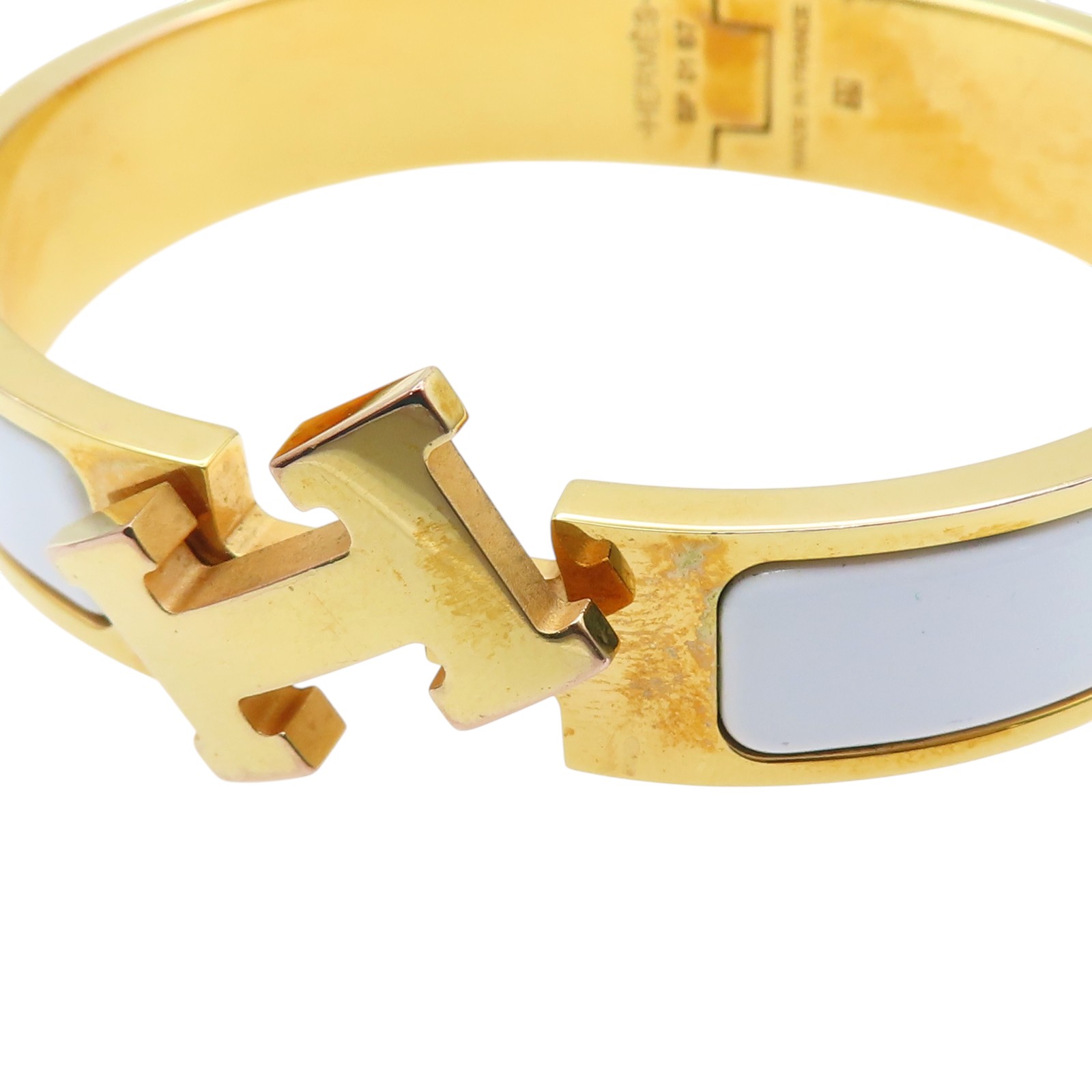 HERMES Hロゴ バングル ホワイト/ゴールド HERMES Clic H Bracelet White Enamel Gold Plated H700001F | eBay