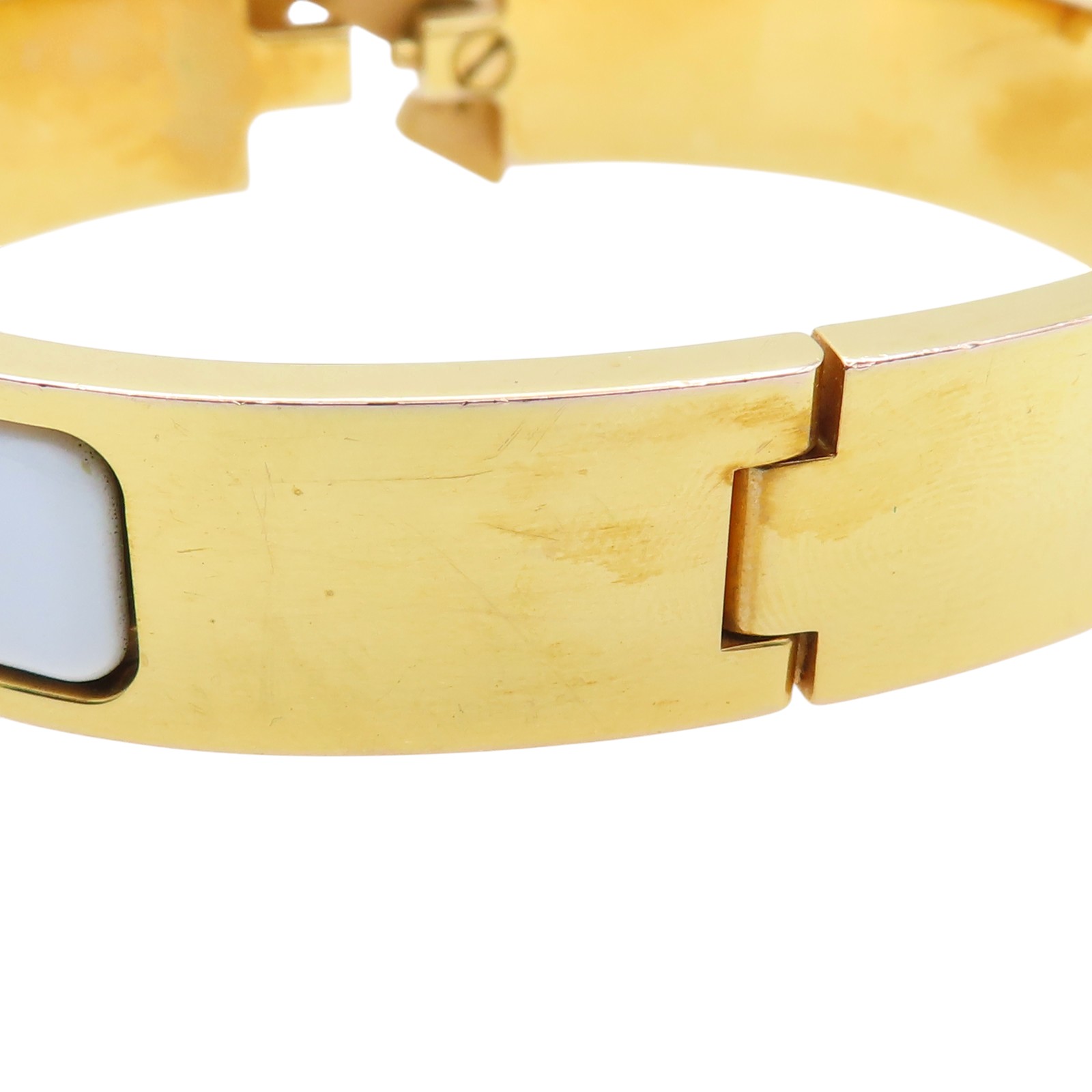 HERMES Clic H Bracelet White Enamel Gold Plated H700001F | eBay
