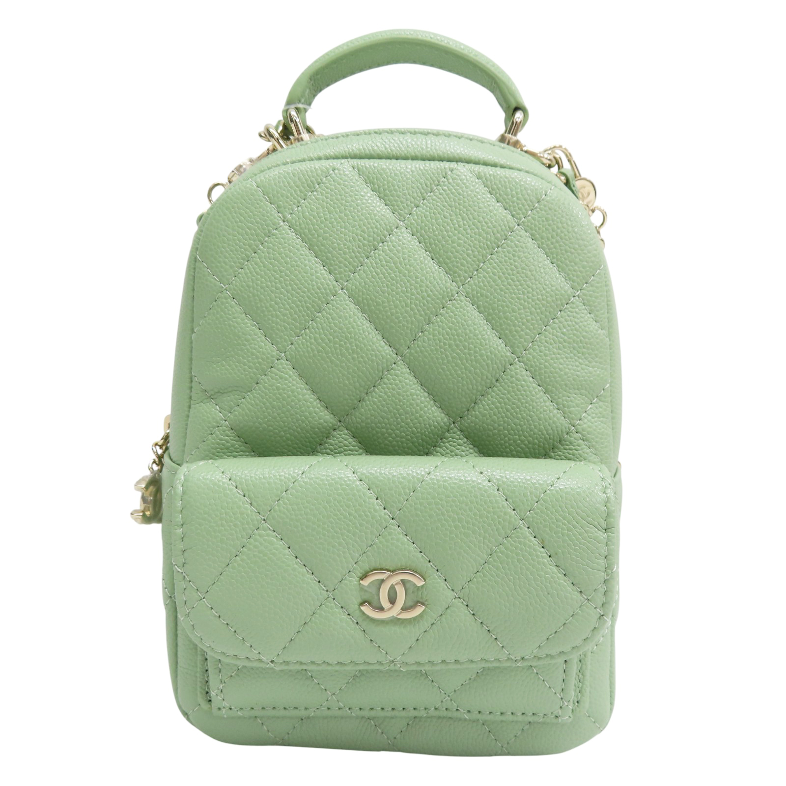 chanel mini cc day backpack CHANEL CC Mini Classic Backpack Green Quilted Grained Calfskin Leather