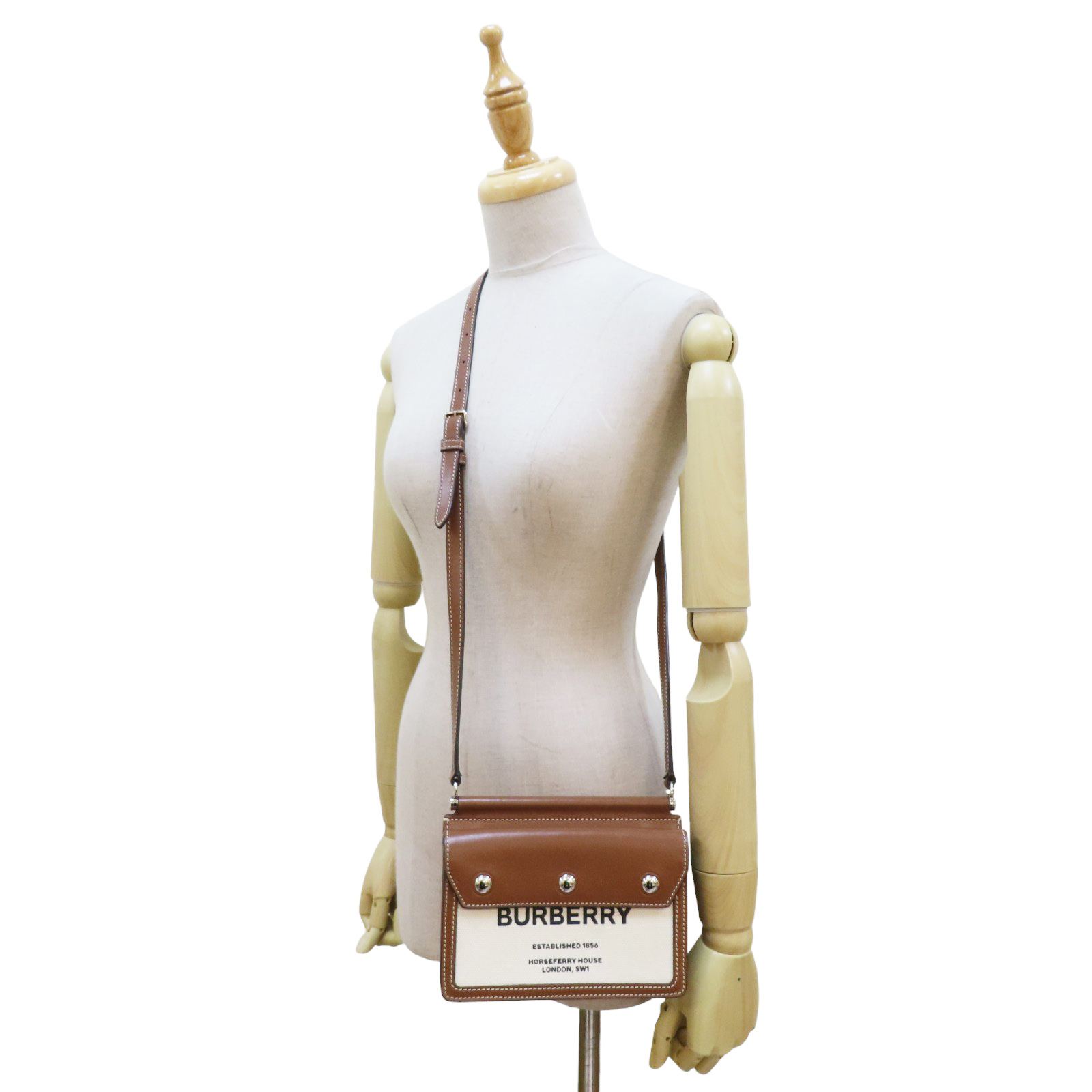 BURBERRY Horseferry Mini Shoulder Bag Canvas/Leather Brown