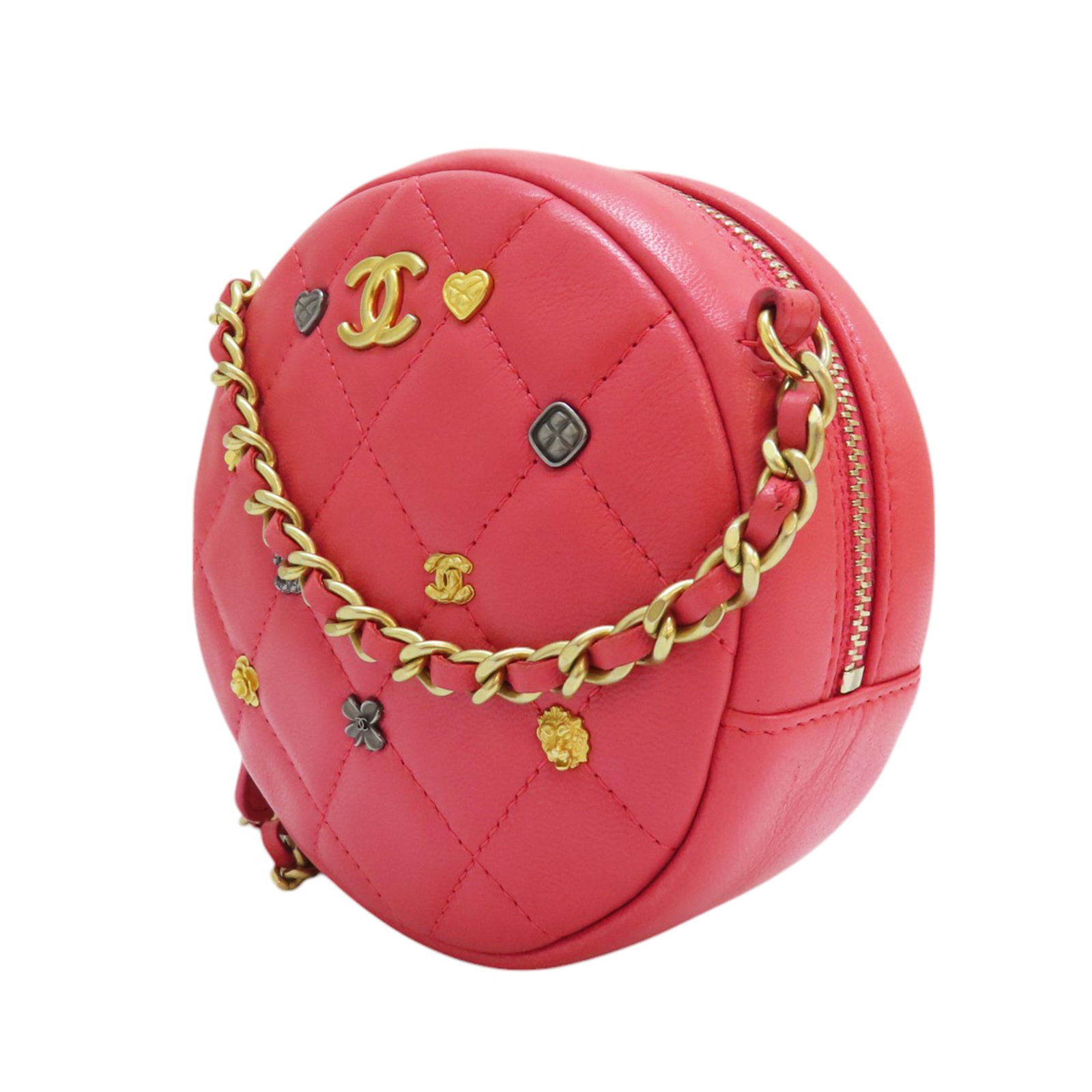 CHANEL Lucky Charms Round Clutch With Chain Shoulder Bag Pink