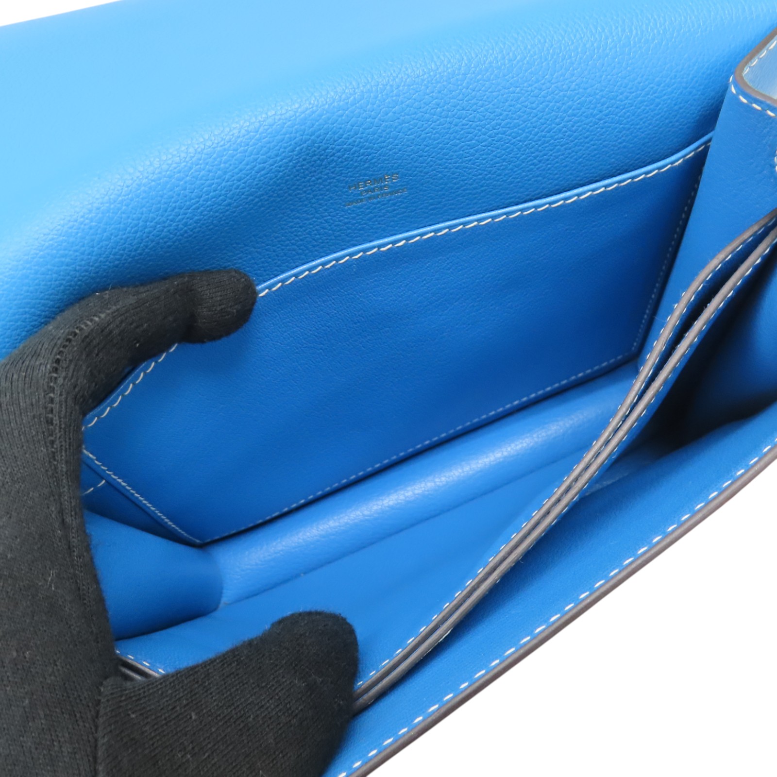HERMES Roulis 23 Shoulder Bag Evercolor Leather Blue Zanzibar A