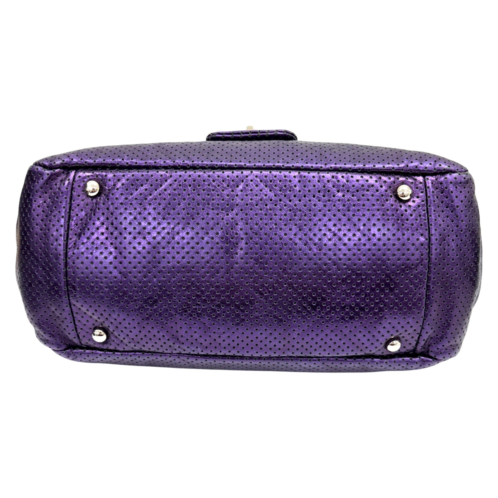 CHANEL 2.55 Perforated Flap Shoulder Handbag Purple Metallic