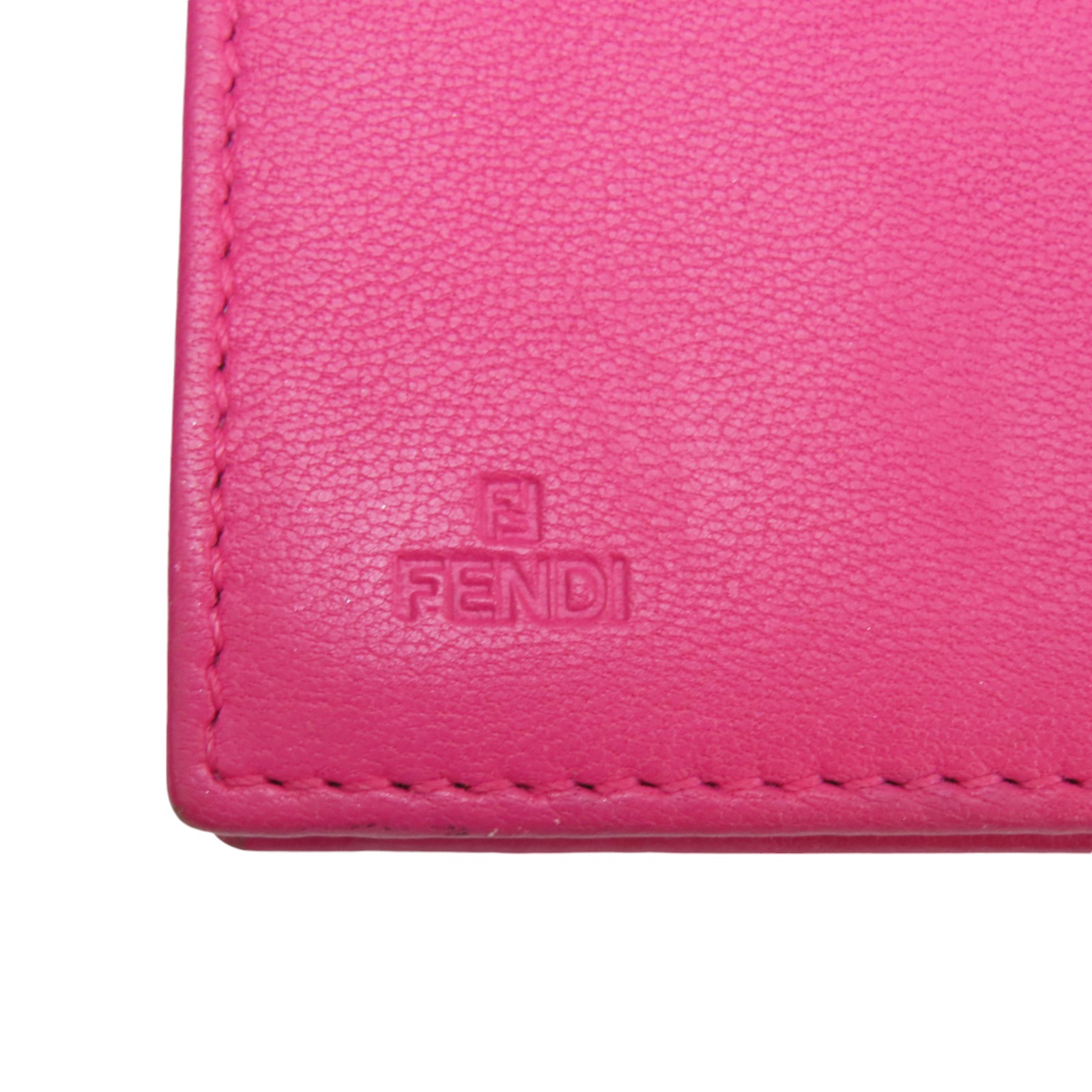 FENDI FF Embossed Wallet On Chain Shoulder Bag Leather Peach