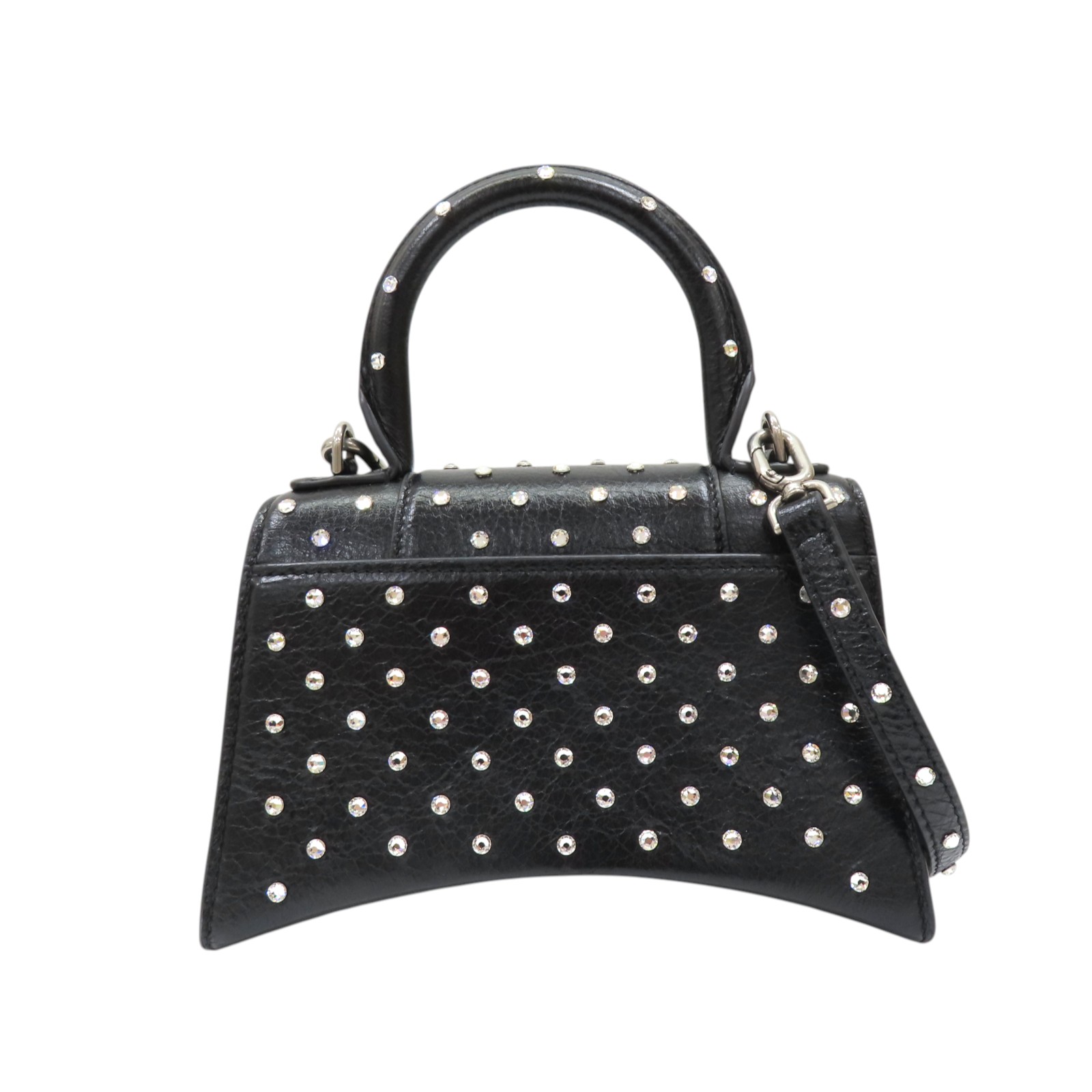 BALENCIAGA Strass Hourglass Shoulder Handbag Calfskin Black