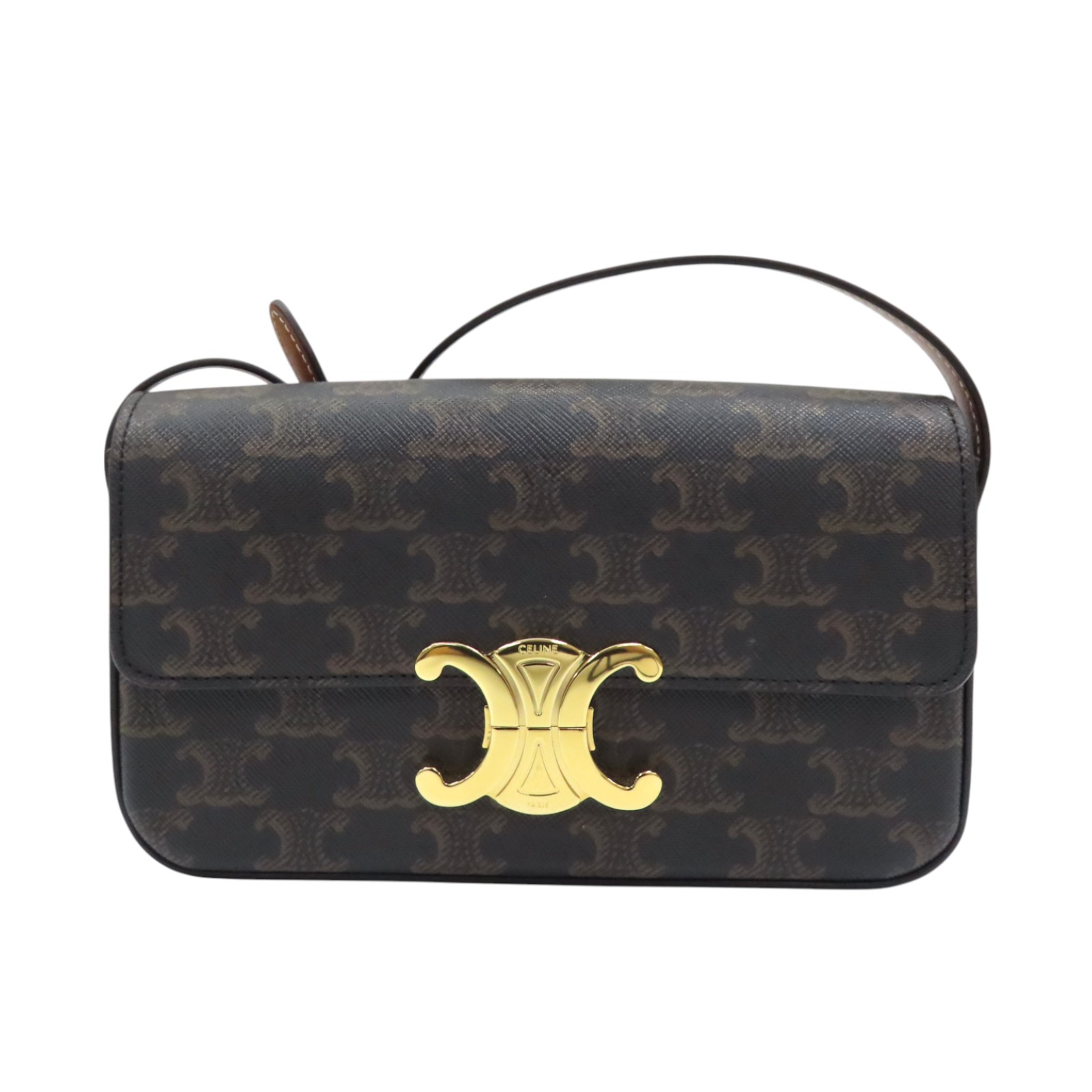 CELINE Claude Shoulder Bag Tan Brown Triomphe Canvas