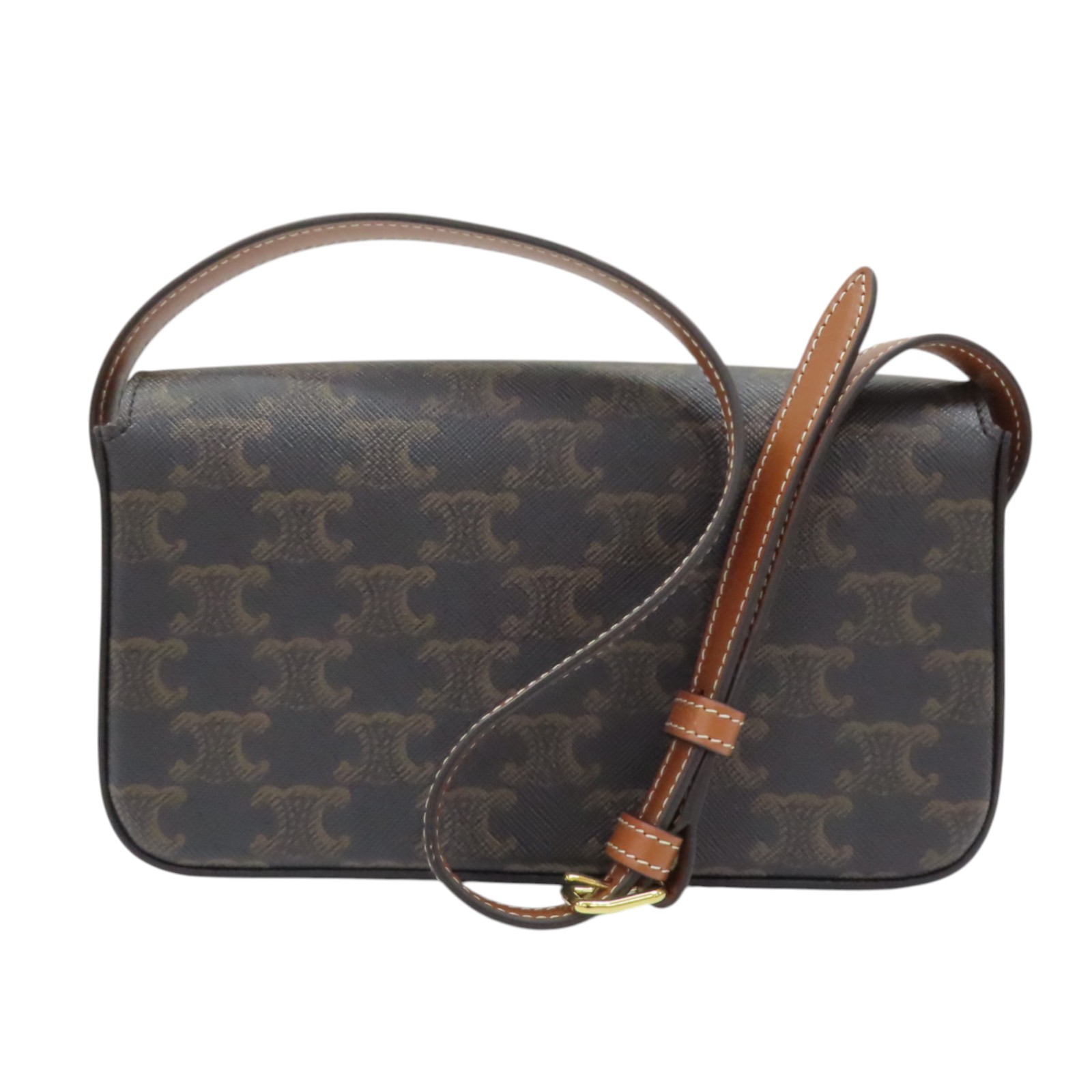 CELINE Claude Shoulder Bag Tan Brown Triomphe Canvas