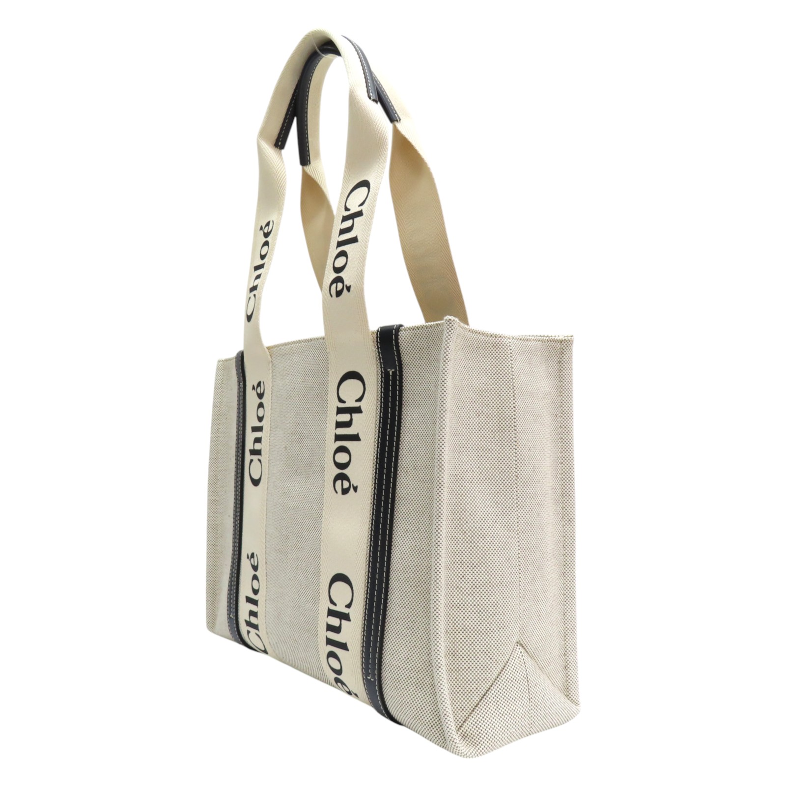 CHLOE Woody Medium Shoulder Bag Canvas Beige Black | eBay
