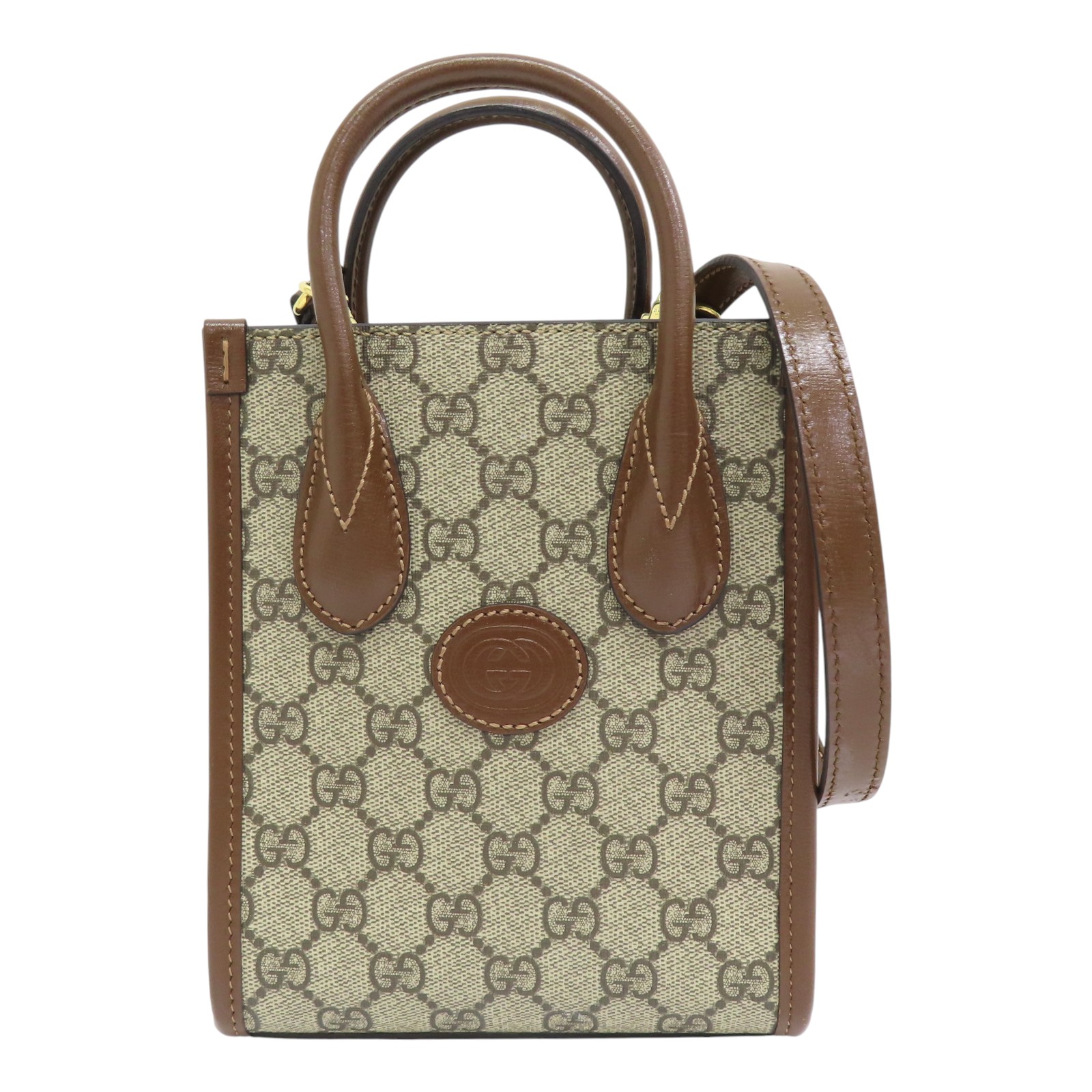 GUCCI GG Supreme Canvas Interlocking G Shoulder Bag Beige Brown