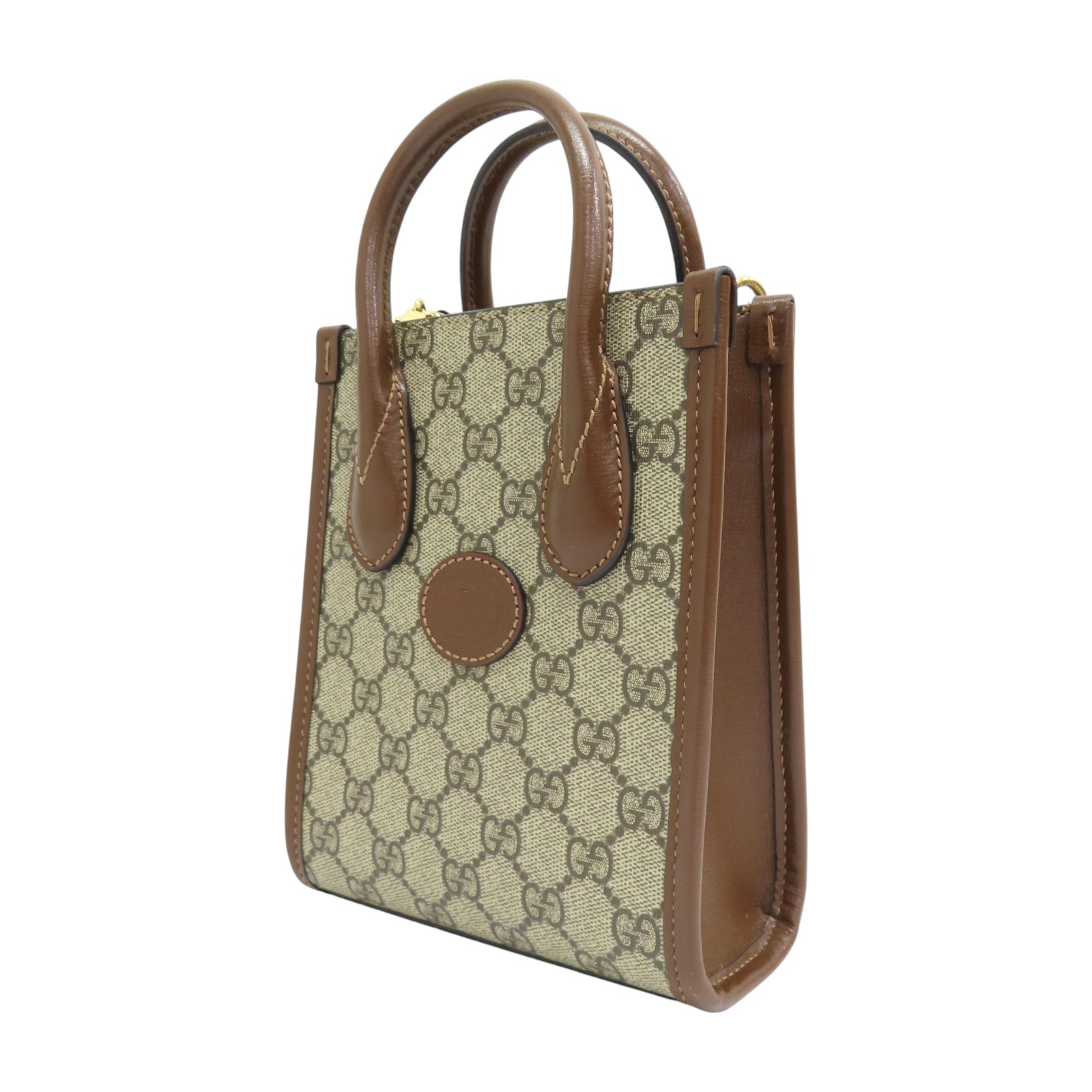 GUCCI GG Supreme Canvas Interlocking G Shoulder Bag Beige Brown