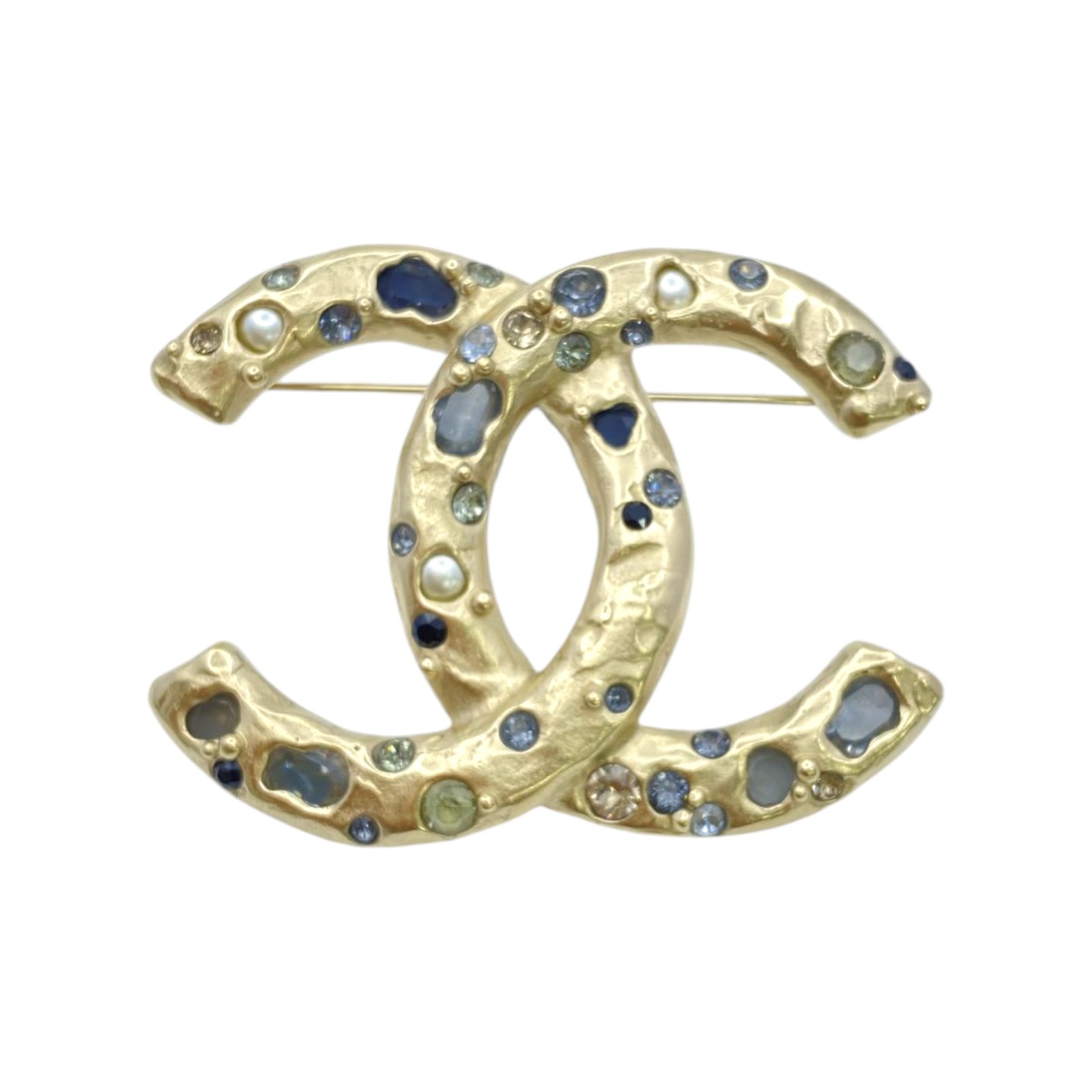 CHANEL Coco Mark Pearl Crystal Brooch Gold Tone | eBay