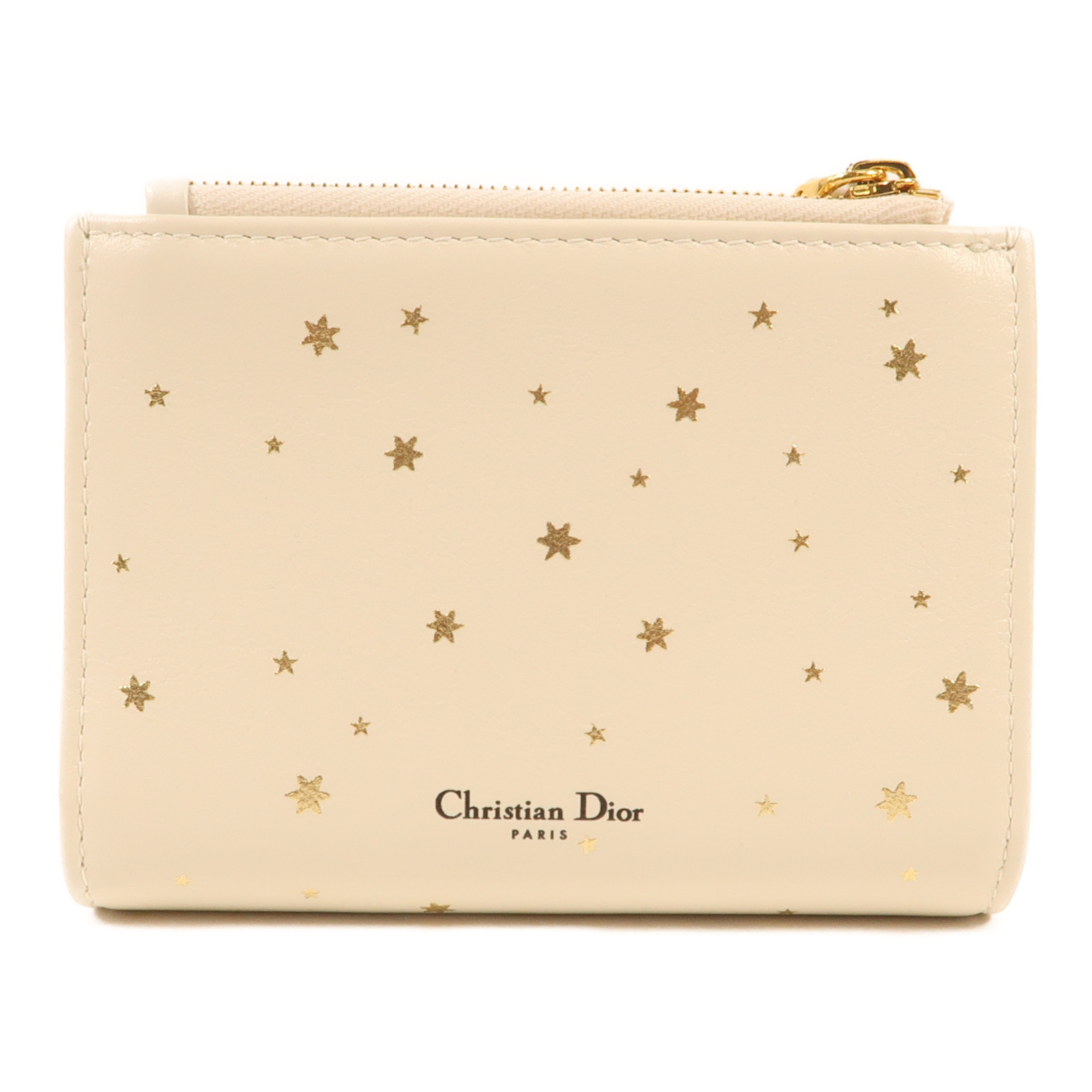 CHRISTIAN DIOR CD GHW Lucky Dahlia Wallet Calfskin Leather White