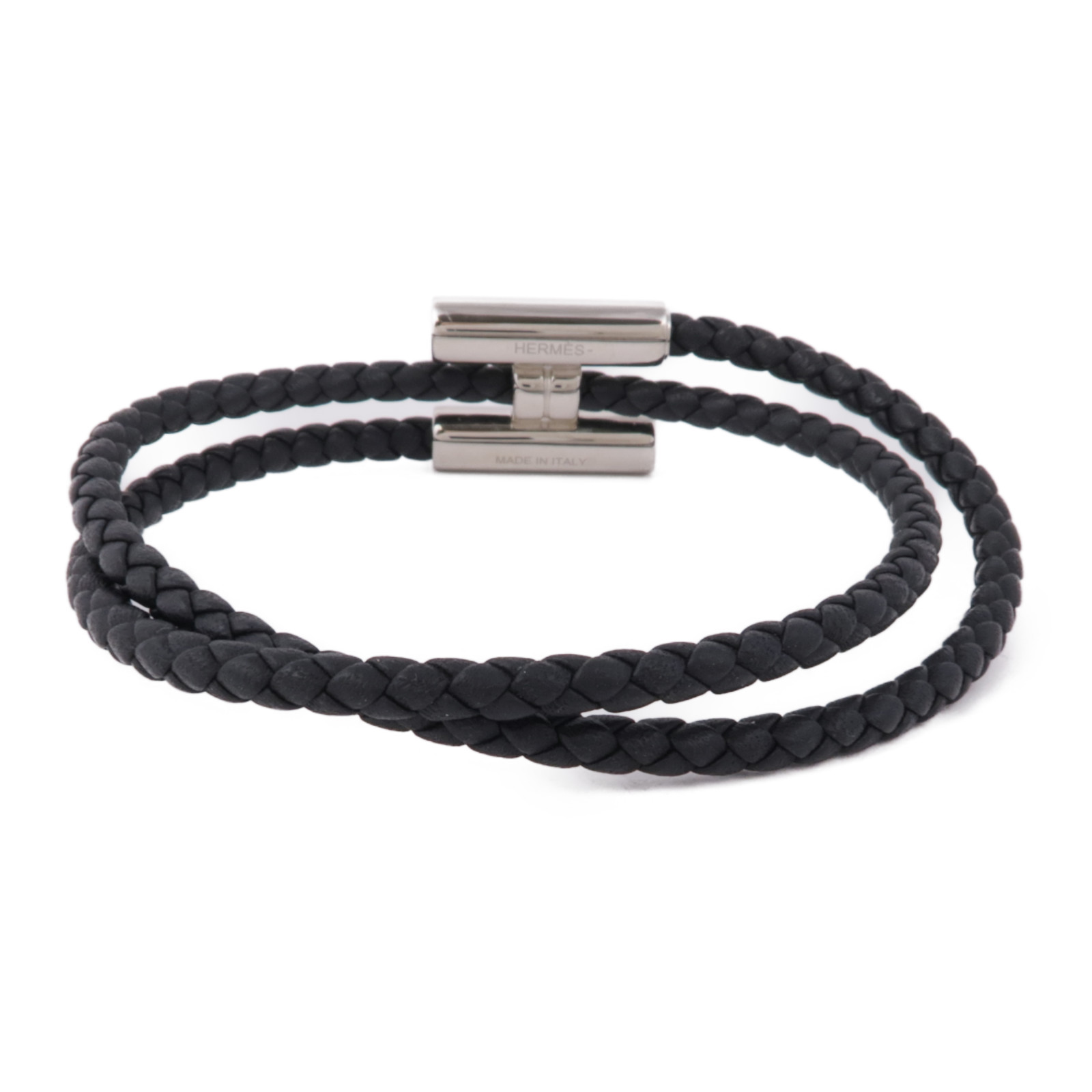 【Hermes】直営/正規店 Tournis Tresse bracelet レザー 黒 HERMES Tournis Tresse Bracelet Veau Swift Leather Noir Black