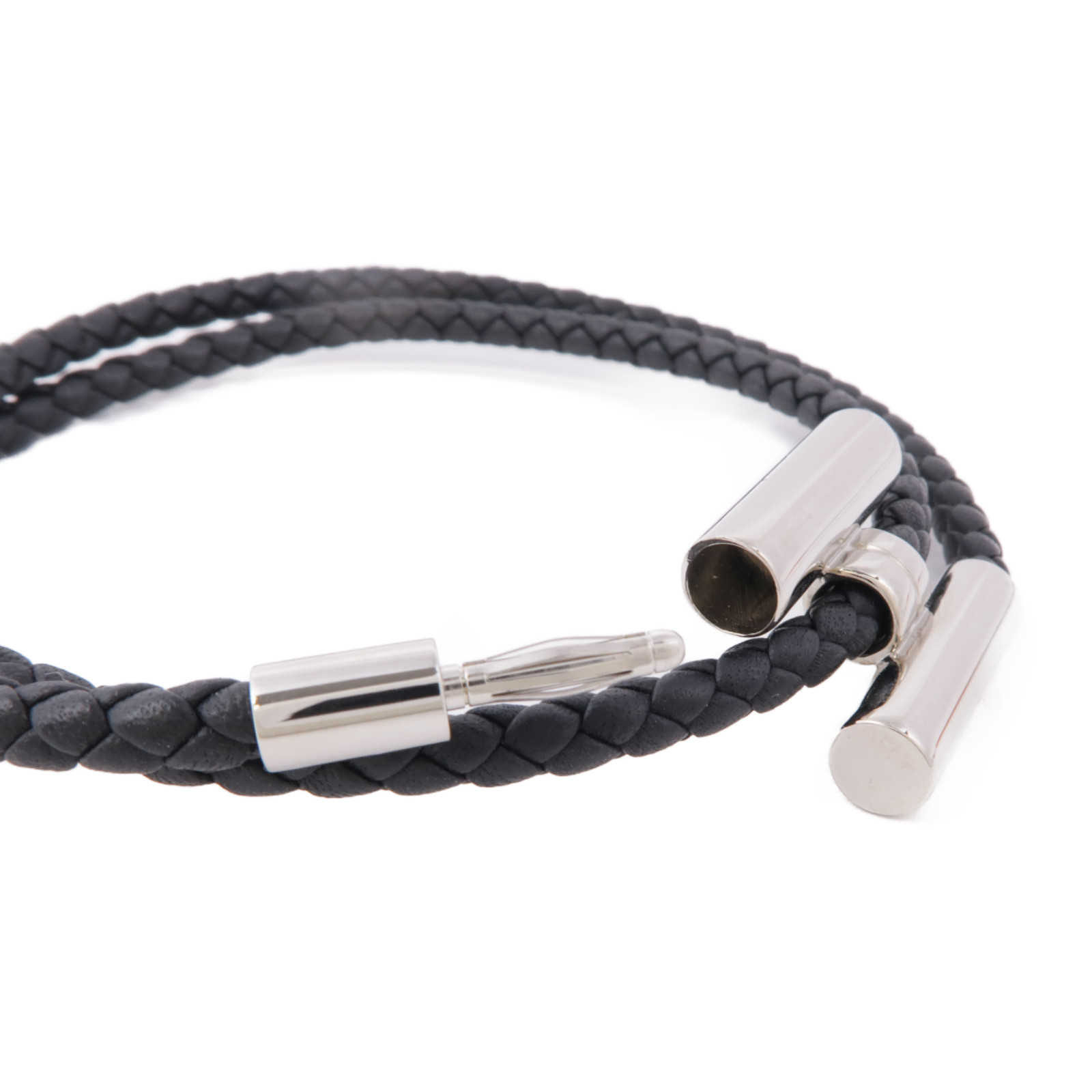 HERMES Tournis Tresse Bracelet Veau Swift Leather Noir Black