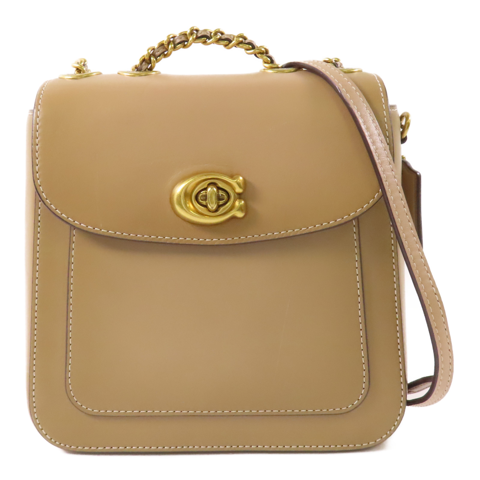 COACH GHW Chain Backpack J2057-4690 Calfskin Leather Beige