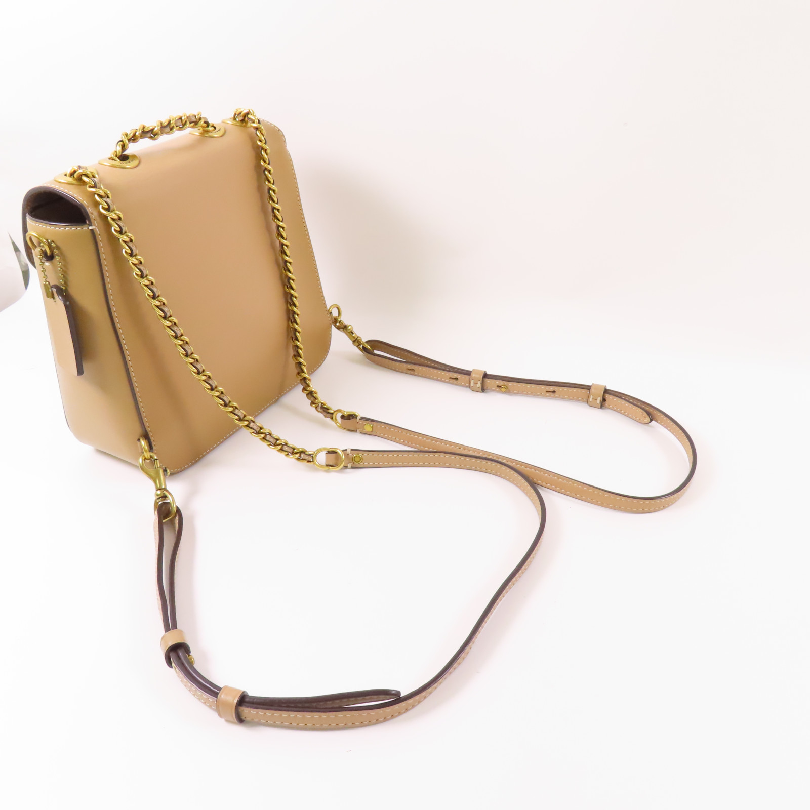 COACH GHW Chain Backpack J2057-4690 Calfskin Leather Beige